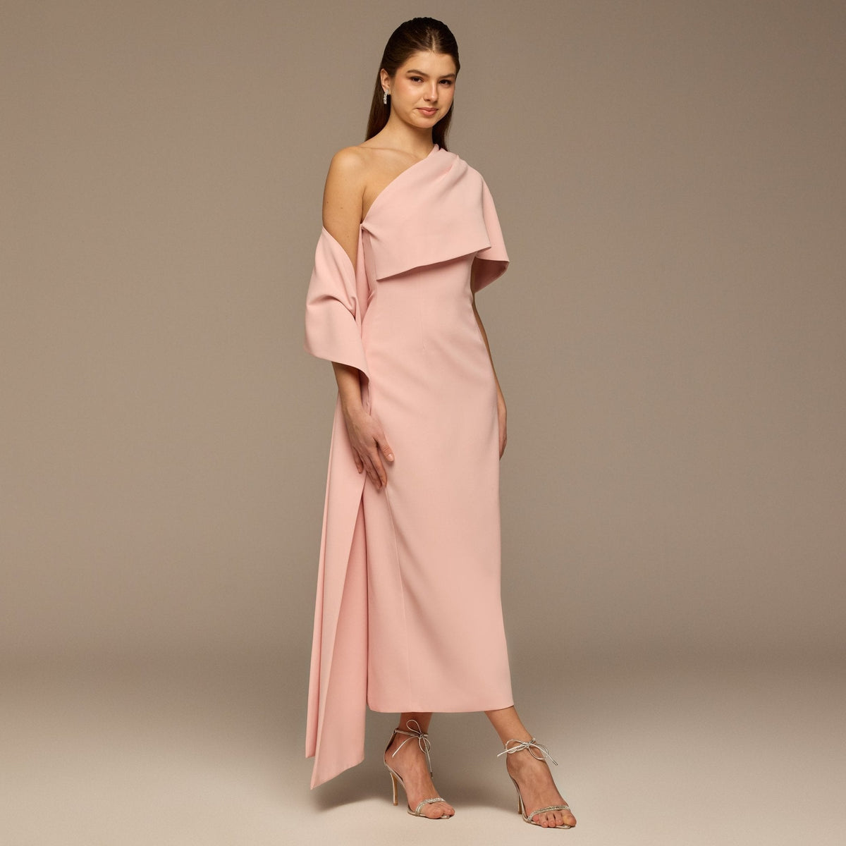 One Shoulder Draped Crepe Dress - shopaleena