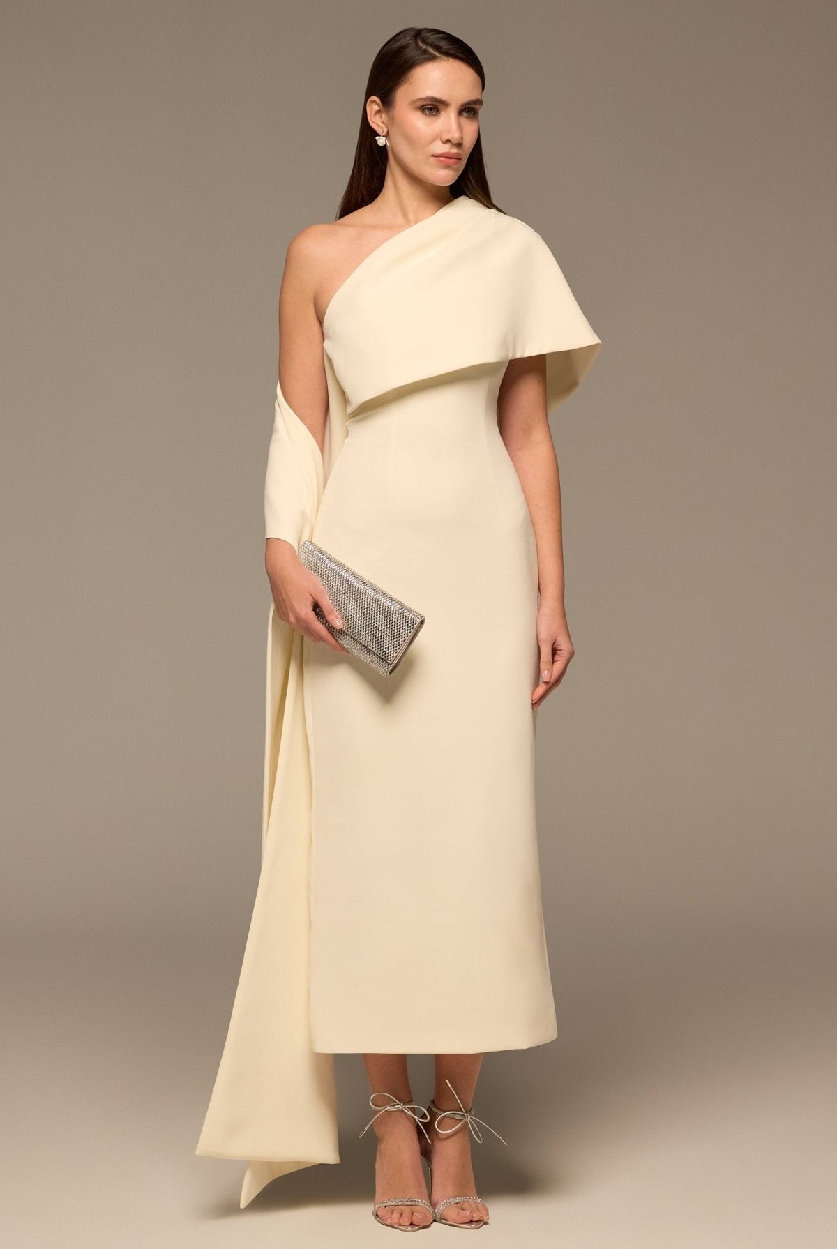 One Shoulder Draped Crepe Dress - shopaleena