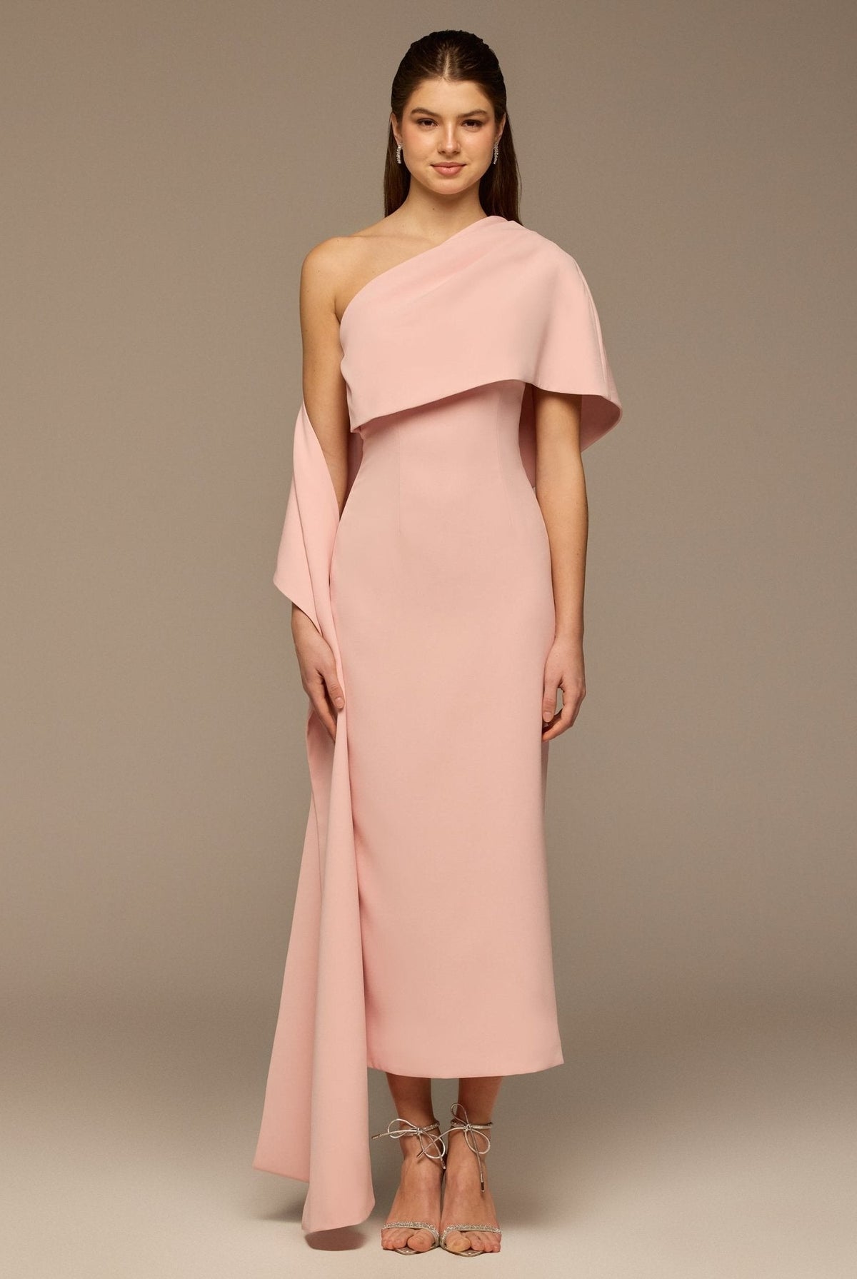 One Shoulder Draped Crepe Dress - shopaleena