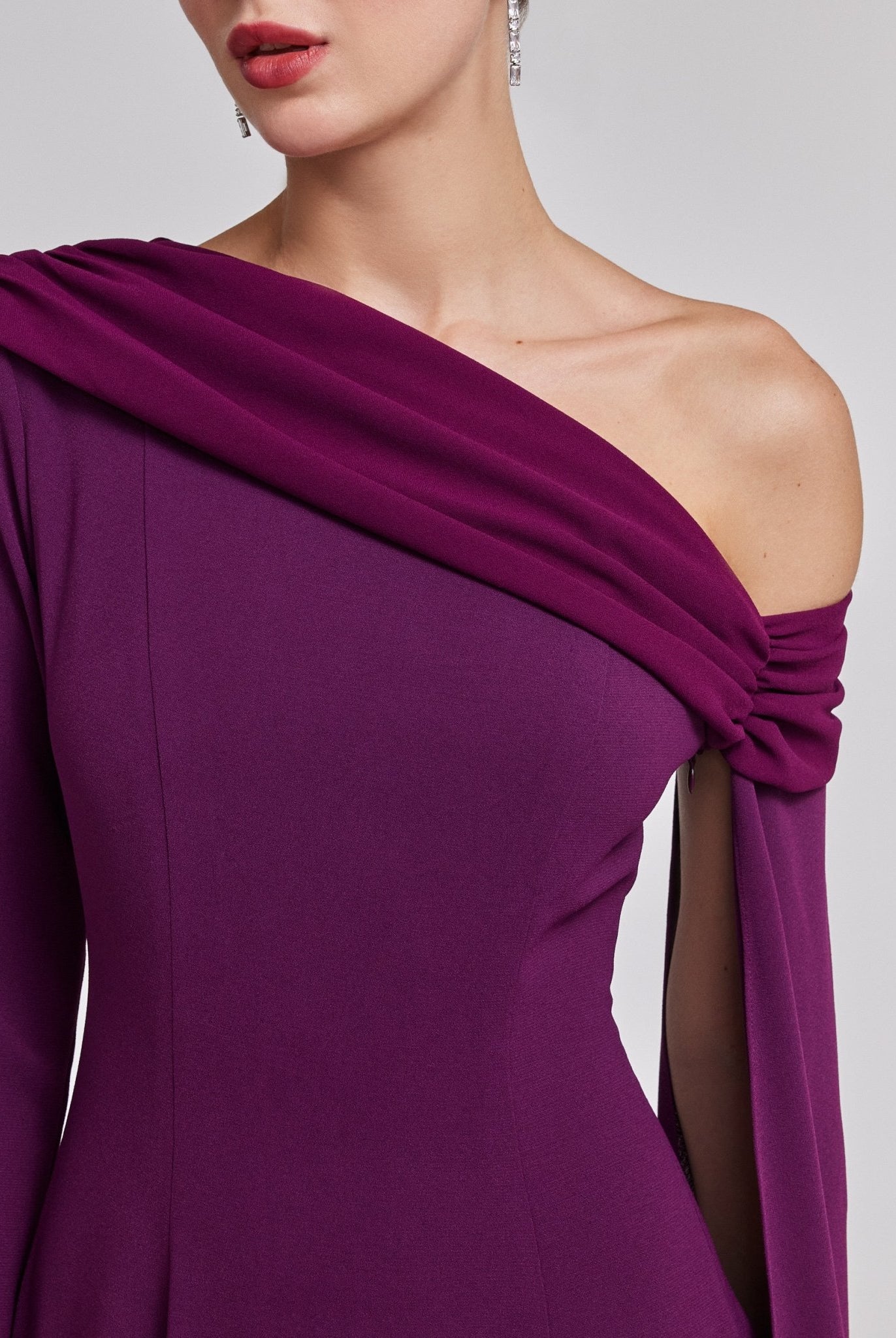 One - Shoulder Draped Crepe Evening Gown - shopaleena