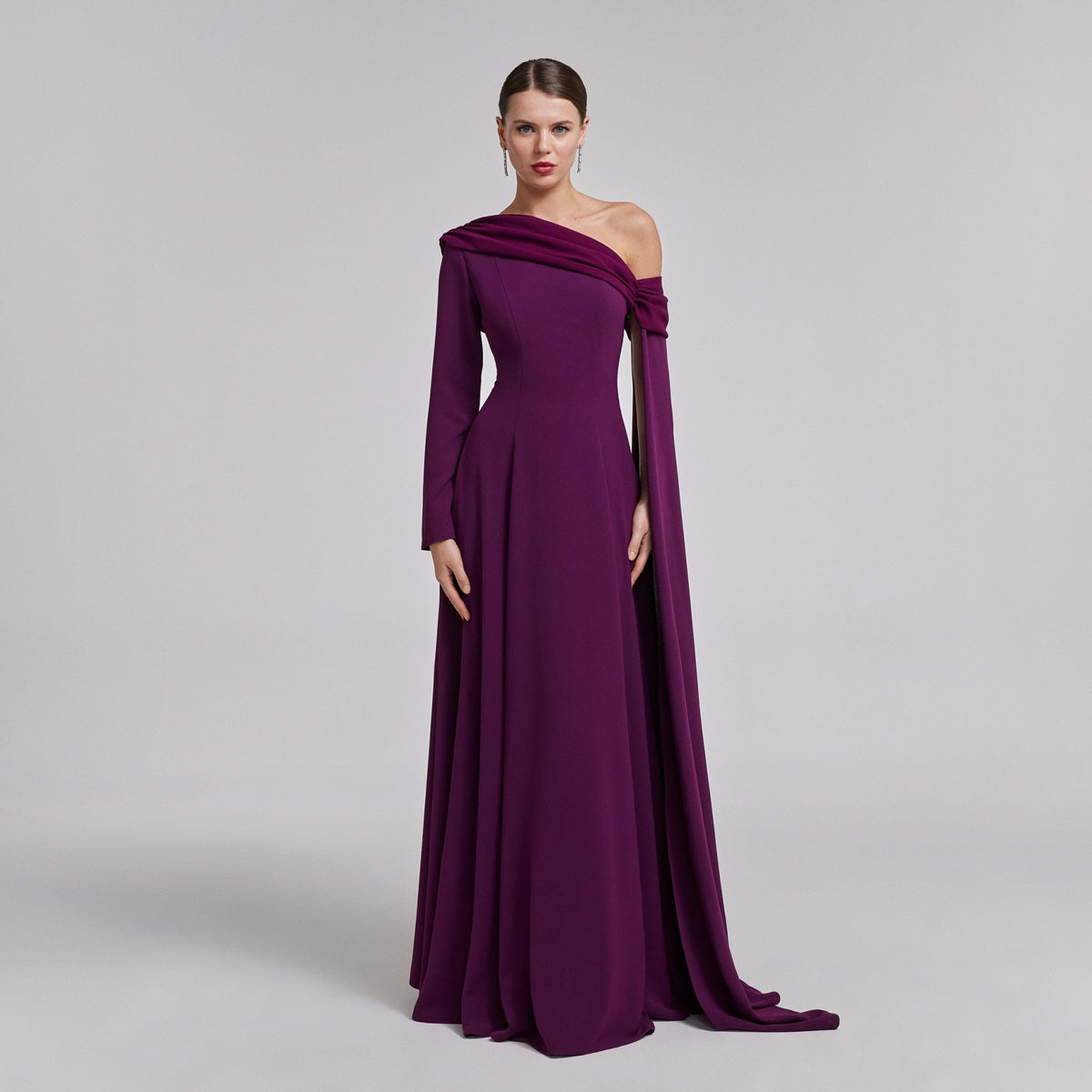 One Shoulder Midi Crepe Column Regular Evening Dress jnm20-084