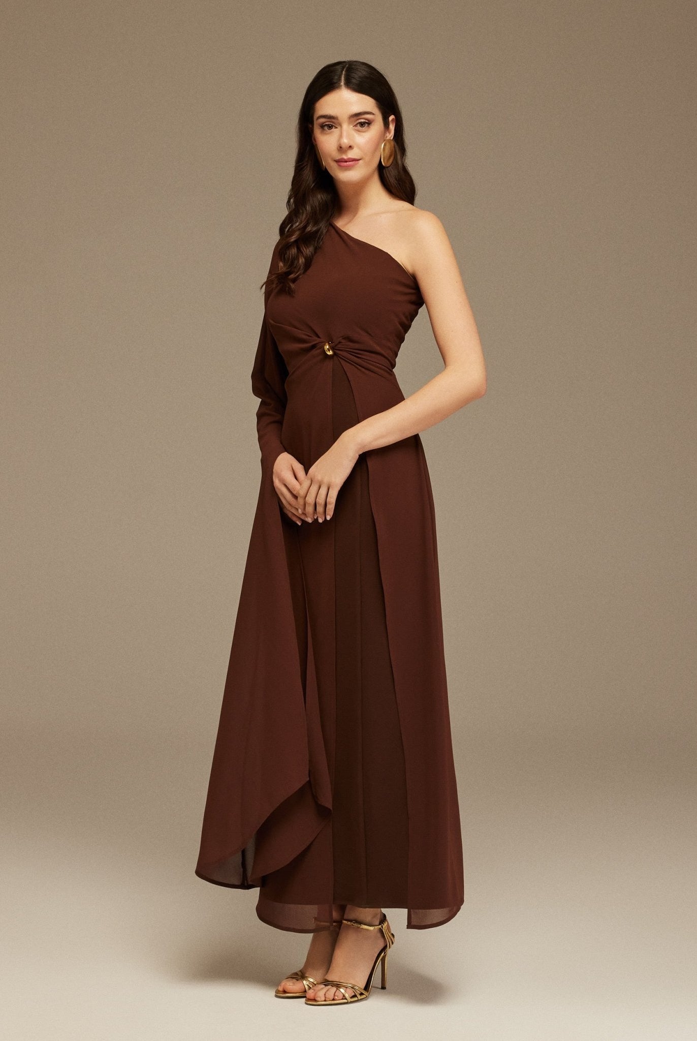 One - shoulder draped Dress with a gathered detail - shopaleena