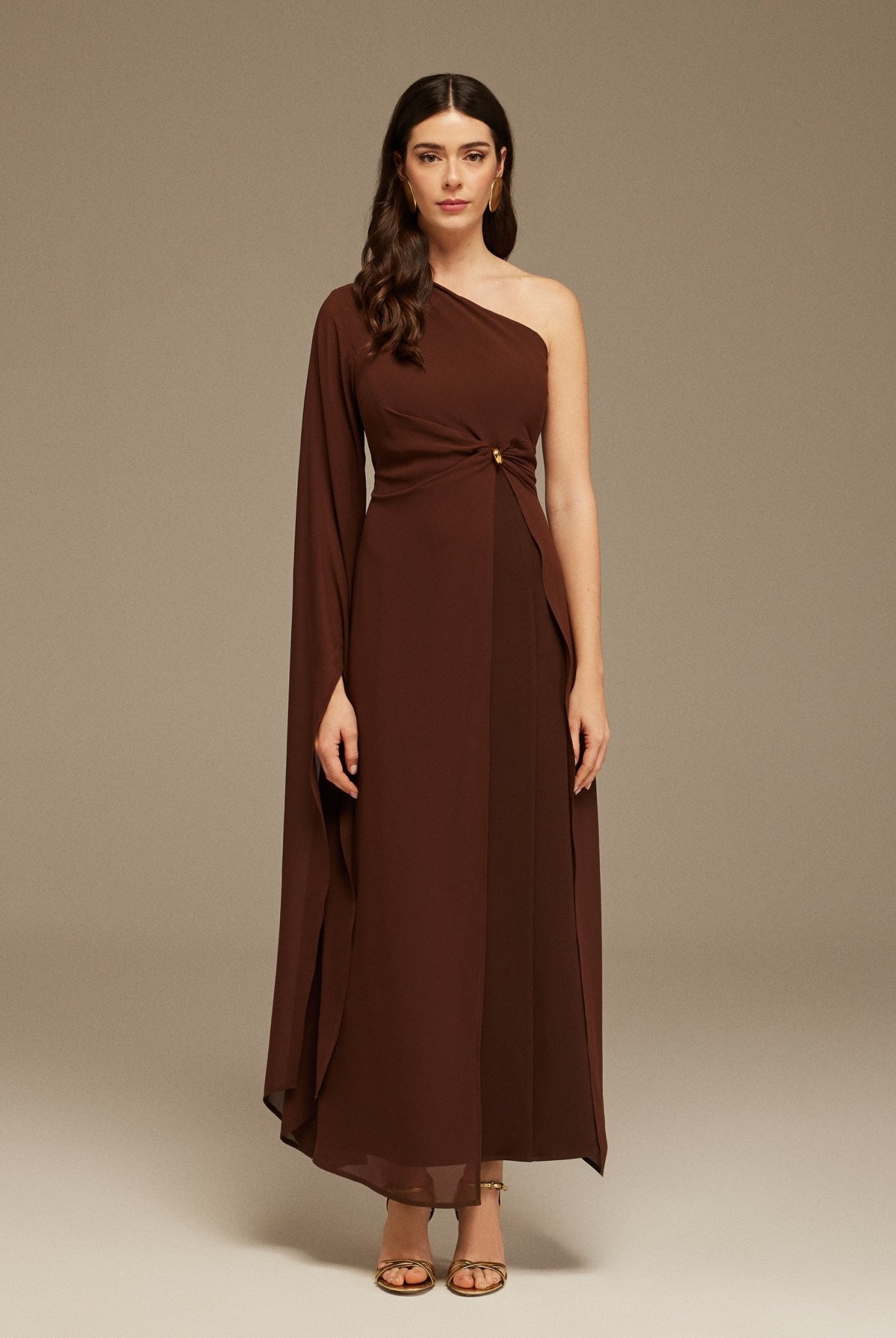 One - shoulder draped Dress with a gathered detail - shopaleena