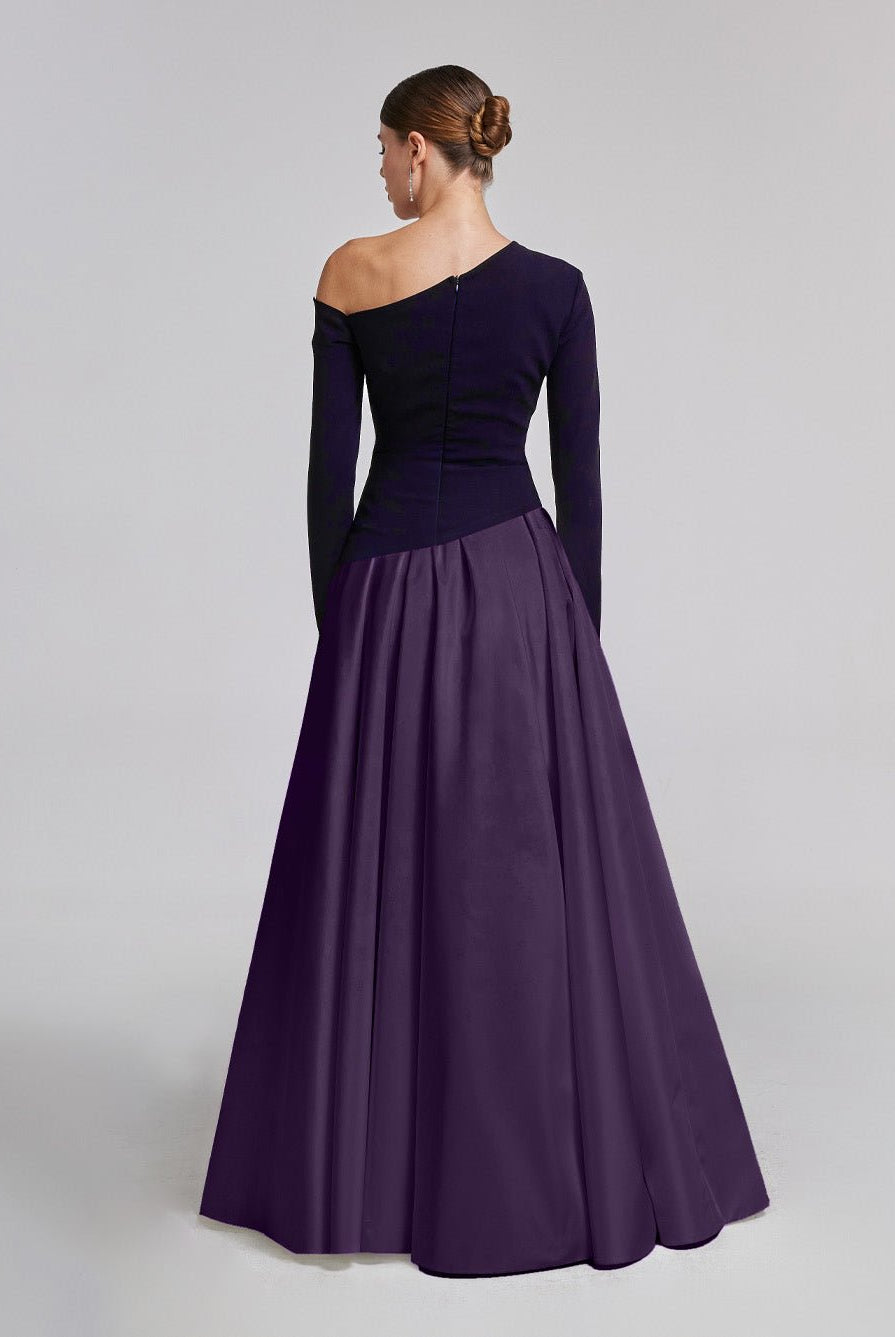One - Shoulder Purple Crepe and Taffeta Ball Gown - shopaleena