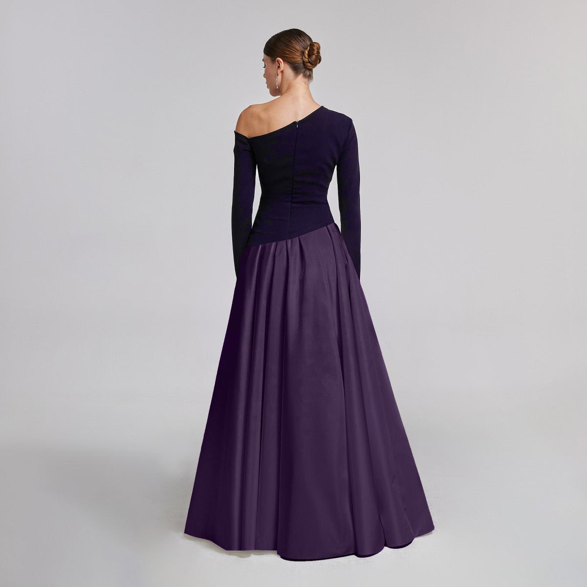 One - Shoulder Purple Crepe and Taffeta Ball Gown - shopaleena
