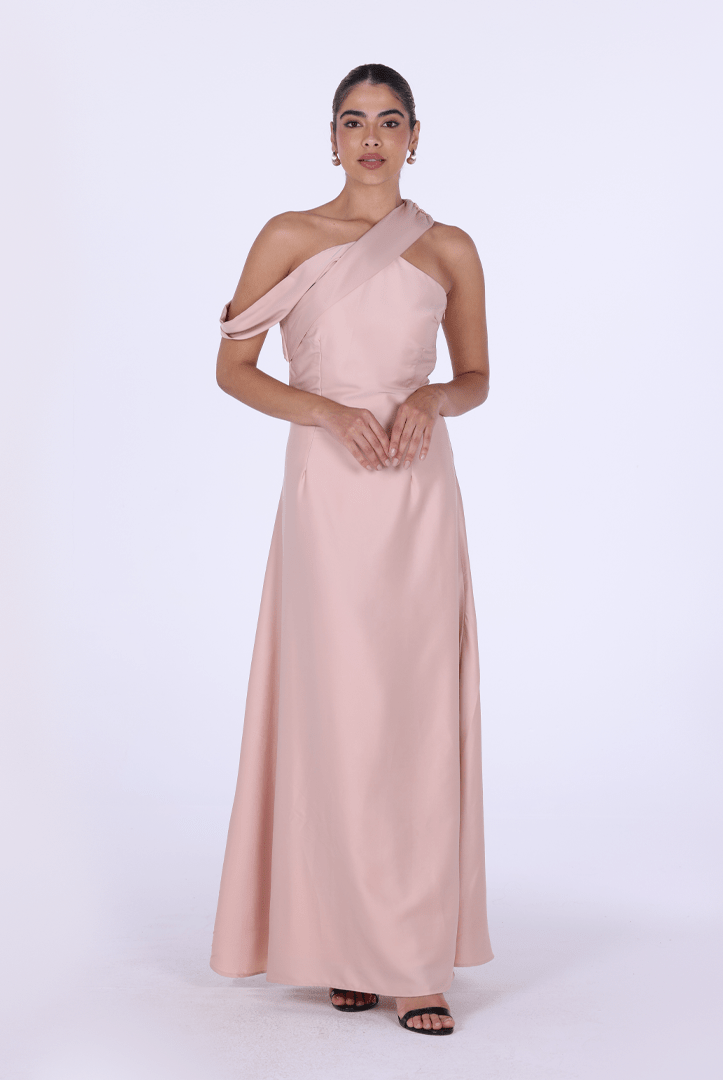 One - shoulder satin maxi Dress - shopaleena