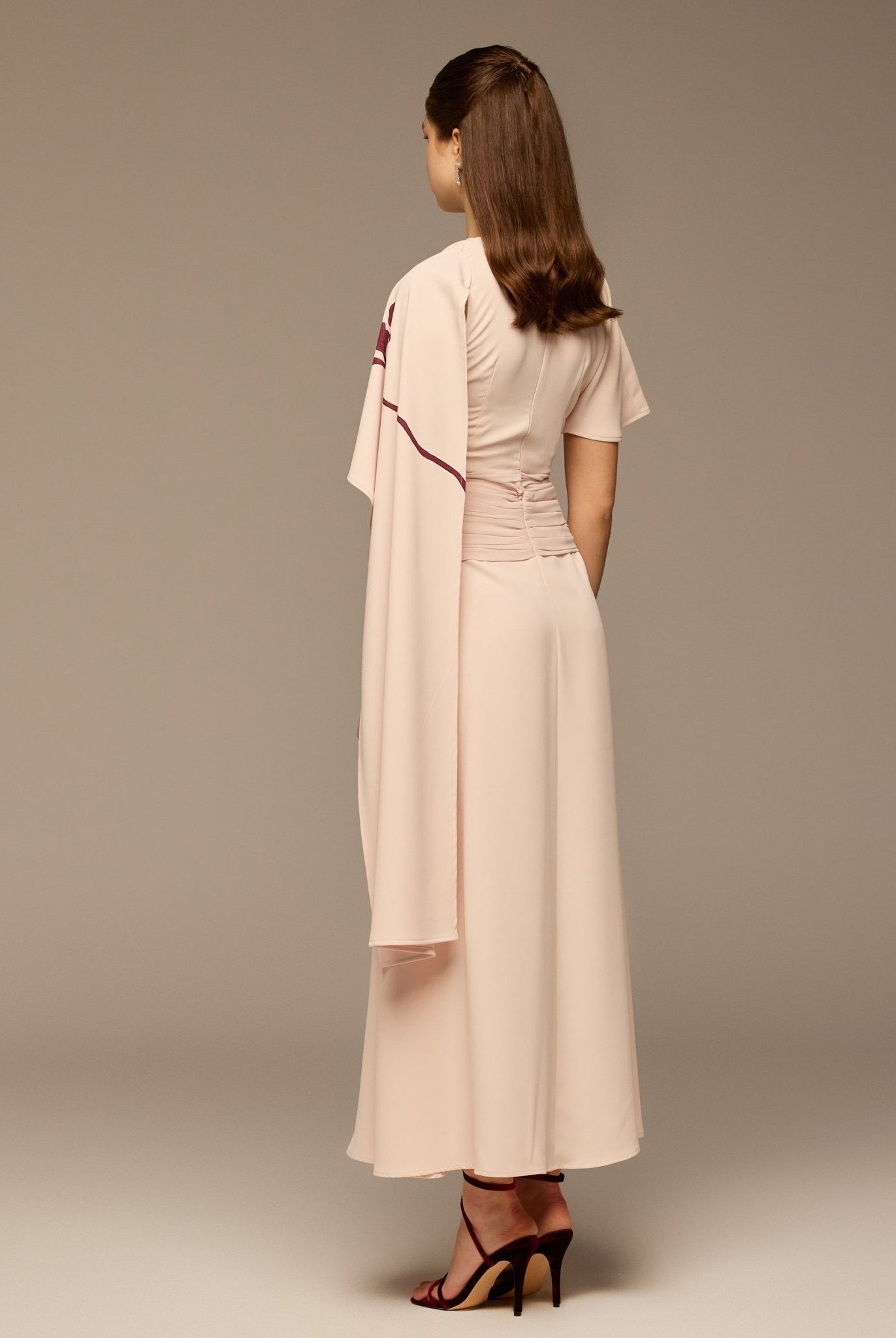 Pink Asymmetric Sleeve Crepe Dress - shopaleena