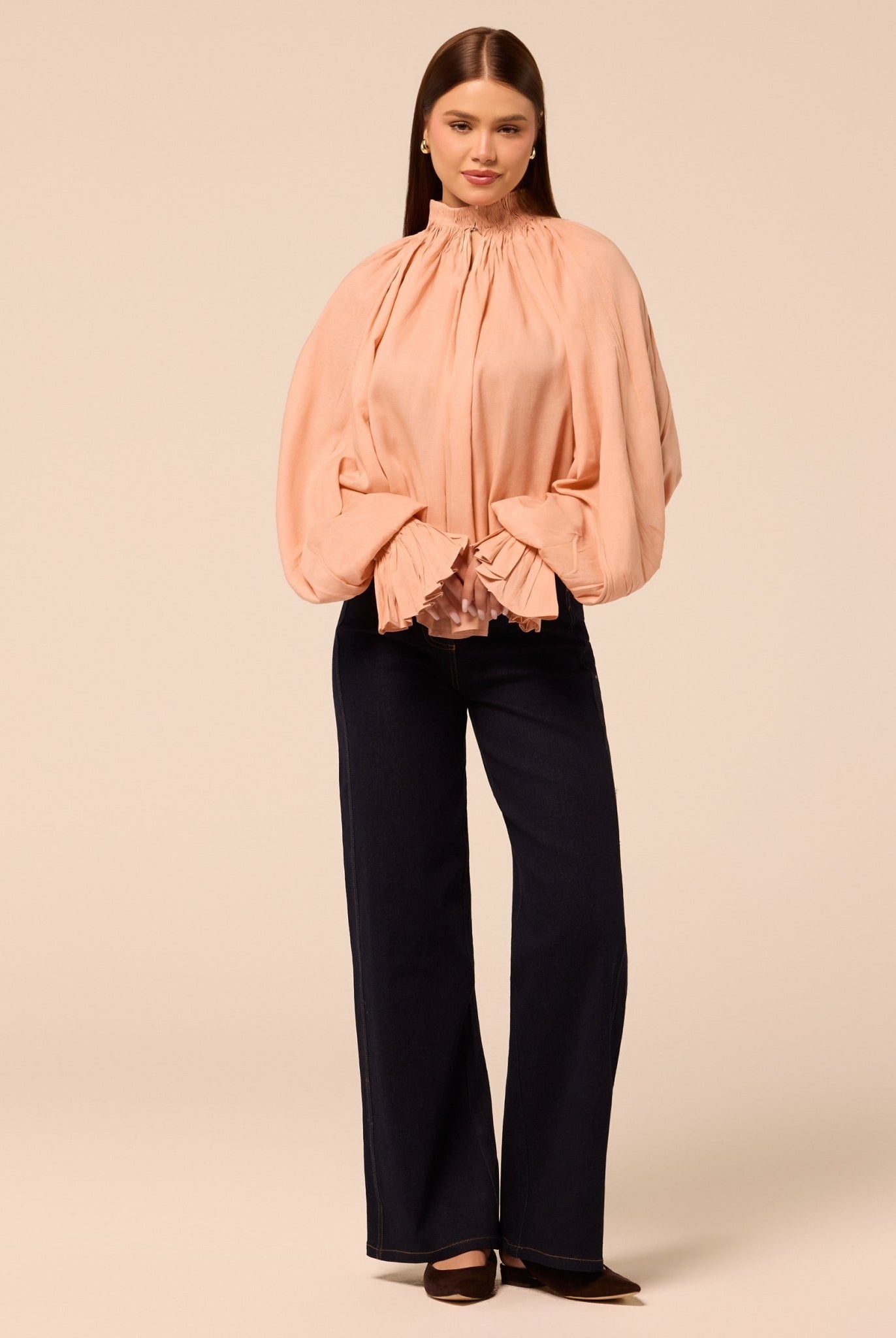 Pink Balloon Sleeve Smocked Linen Blouse - shopaleena