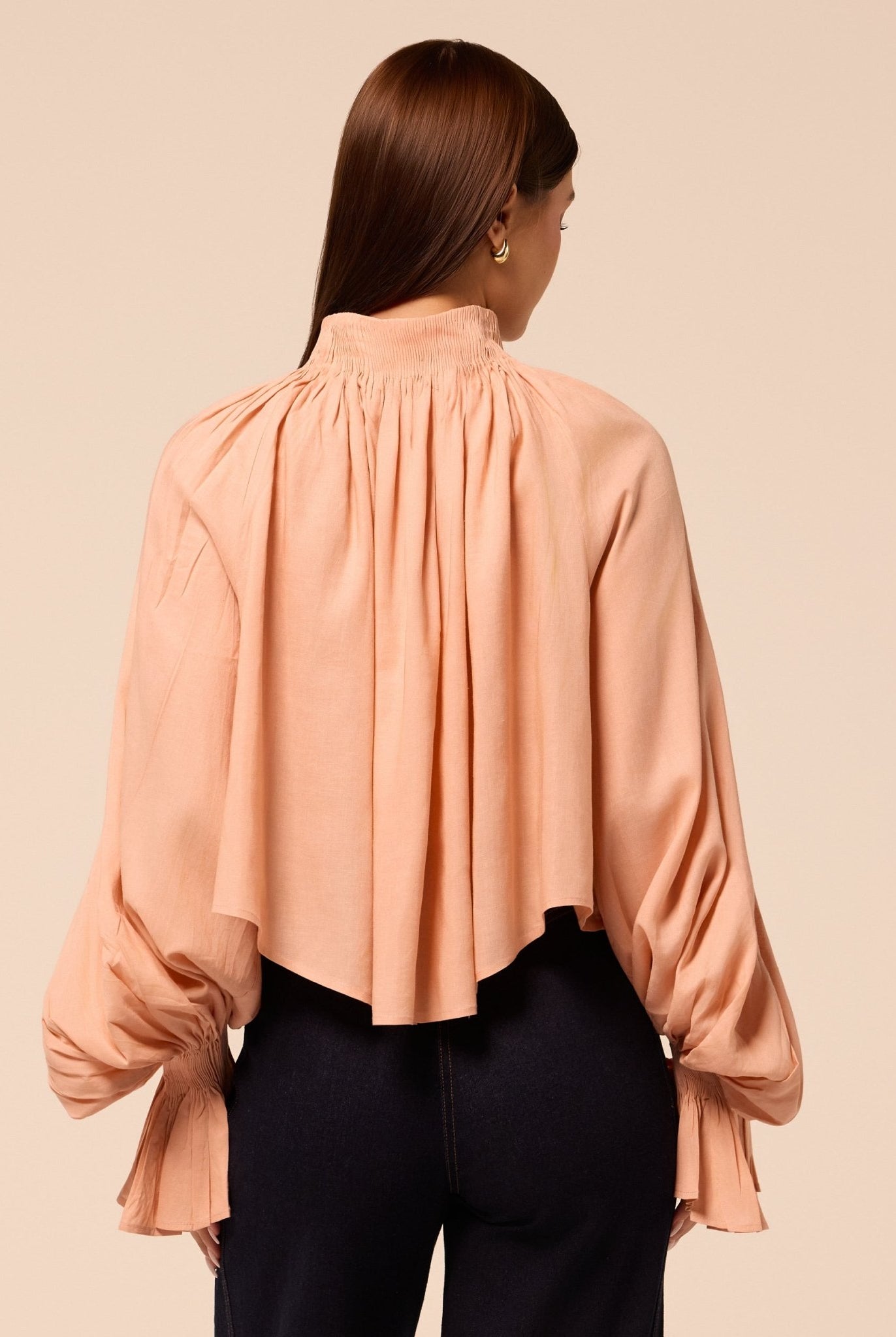 Pink Balloon Sleeve Smocked Linen Blouse - shopaleena