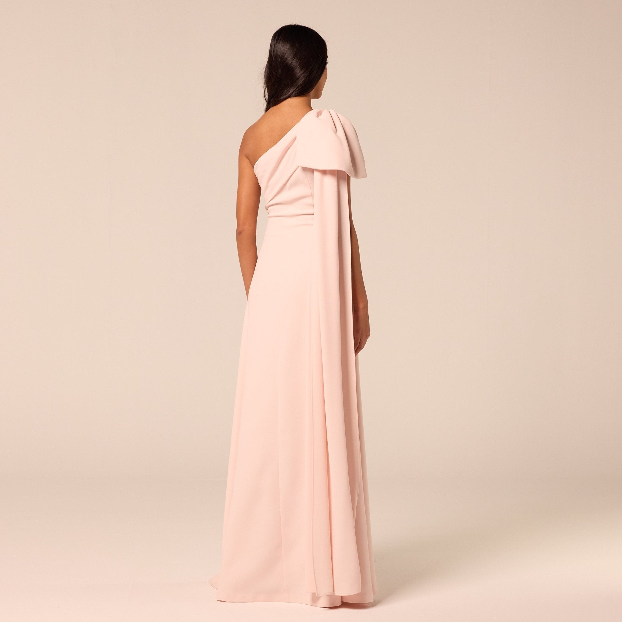 Pink Bow One-Shoulder Crepe Maxi Dress - shopaleena