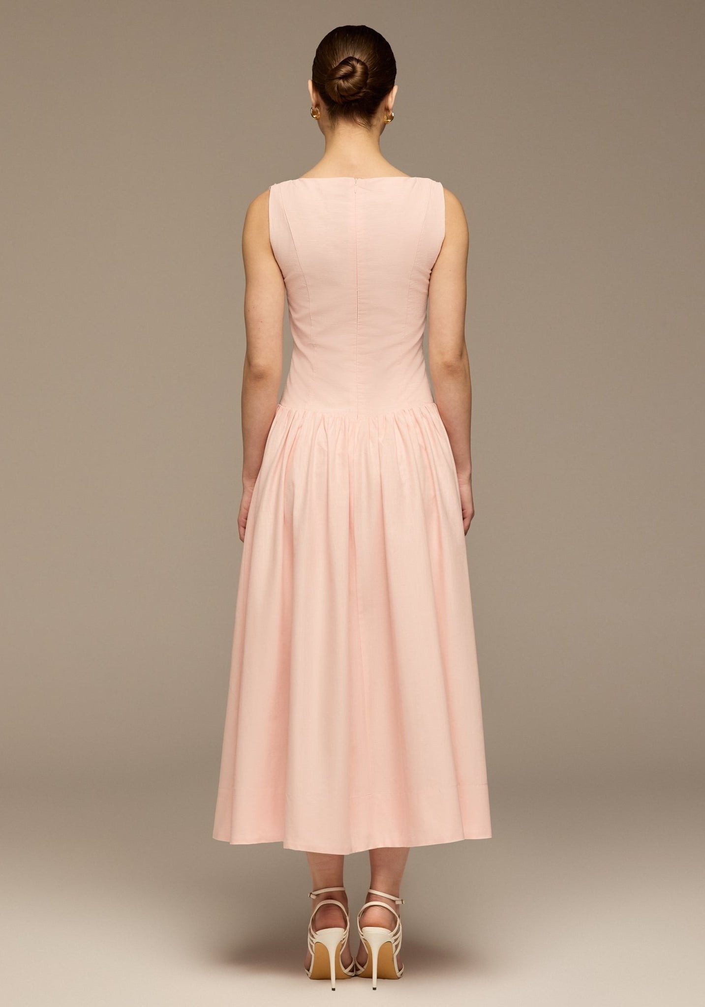 Pink Button - Front Linen Midi Dress - shopaleena