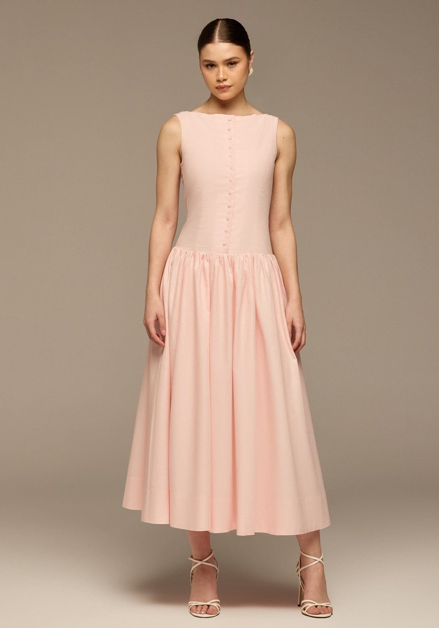 Pink Button - Front Linen Midi Dress - shopaleena
