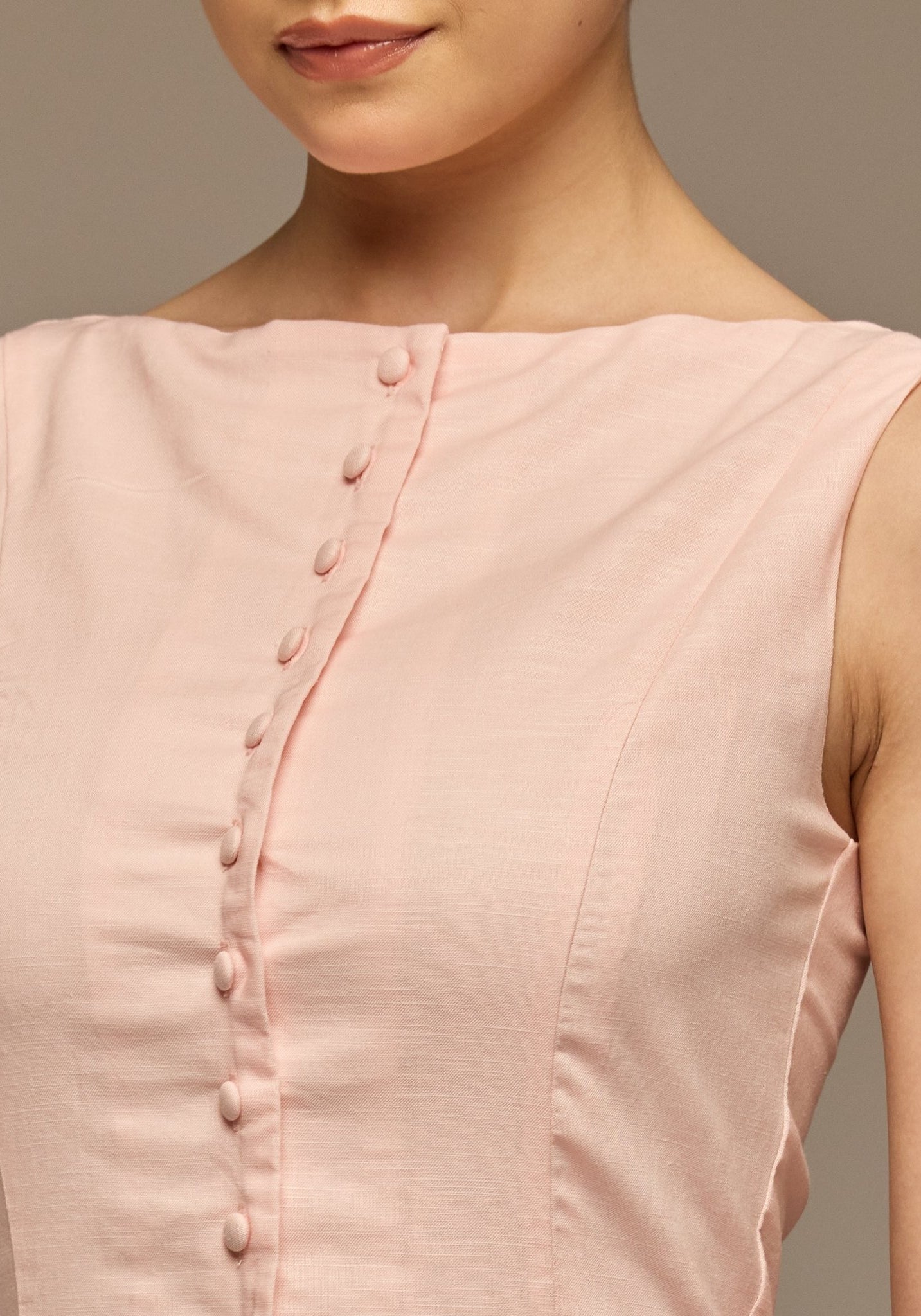 Pink Button - Front Linen Midi Dress - shopaleena
