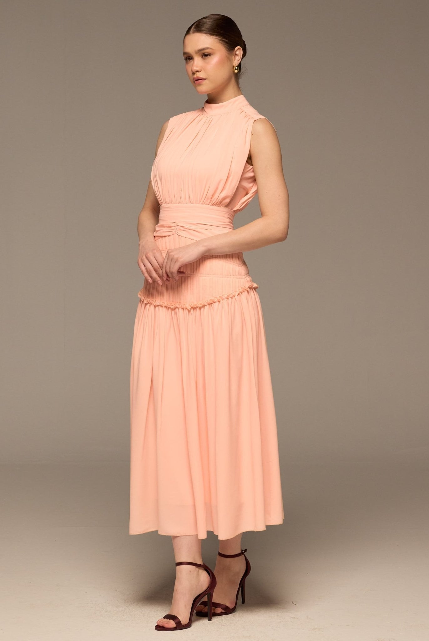 Pink Chiffon Midi Dress - shopaleena
