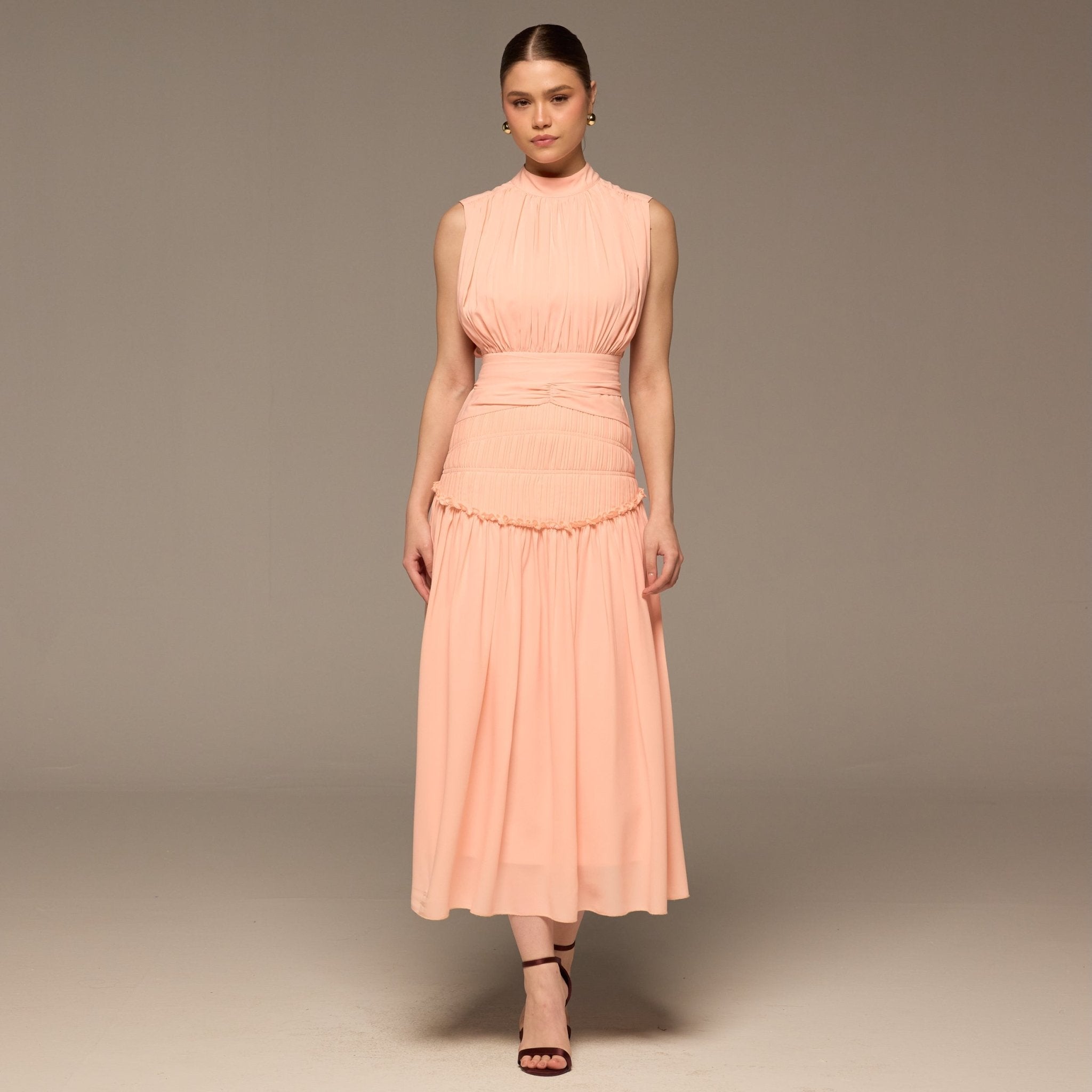 Pink Chiffon Midi Dress - shopaleena