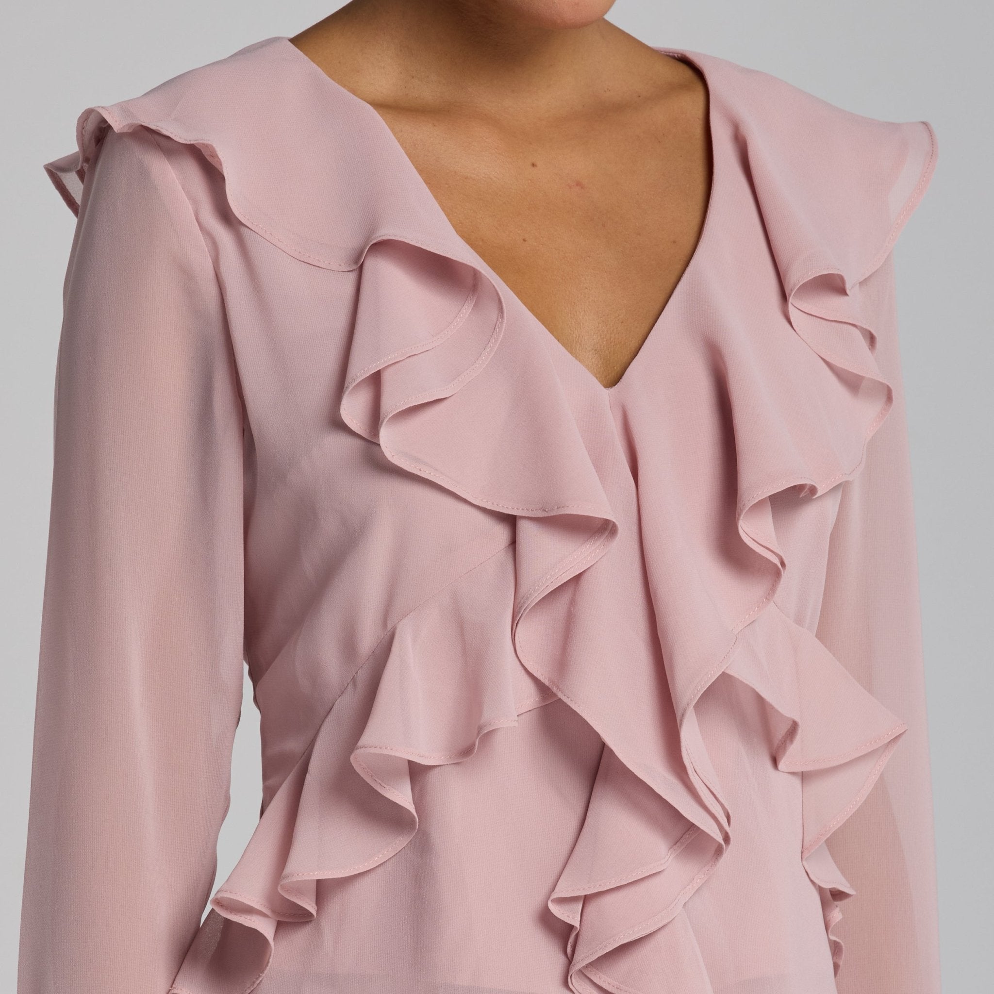 Pink Chiffon Ruffle Maxi Dress - shopaleena