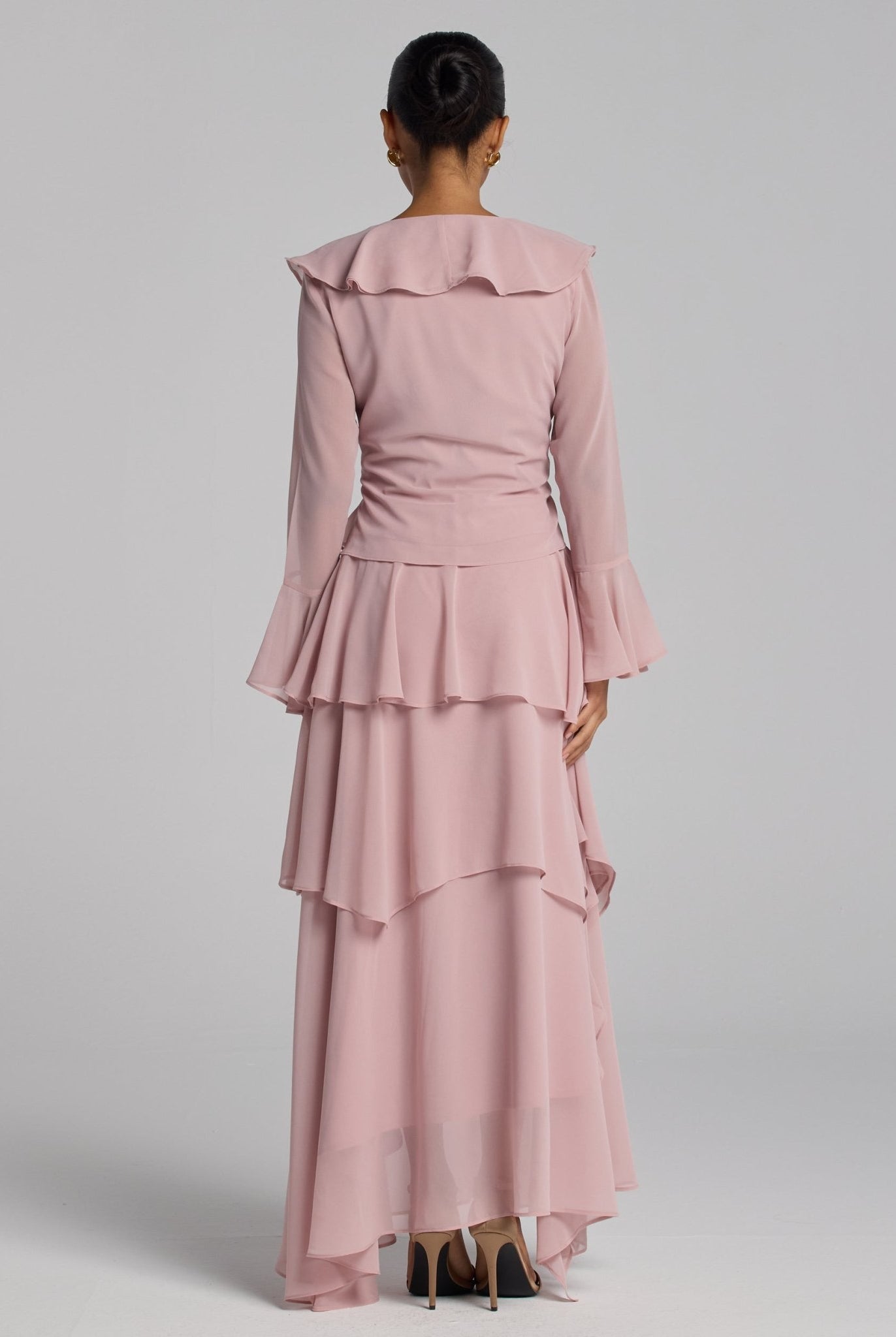 Pink Chiffon Ruffle Maxi Dress - shopaleena