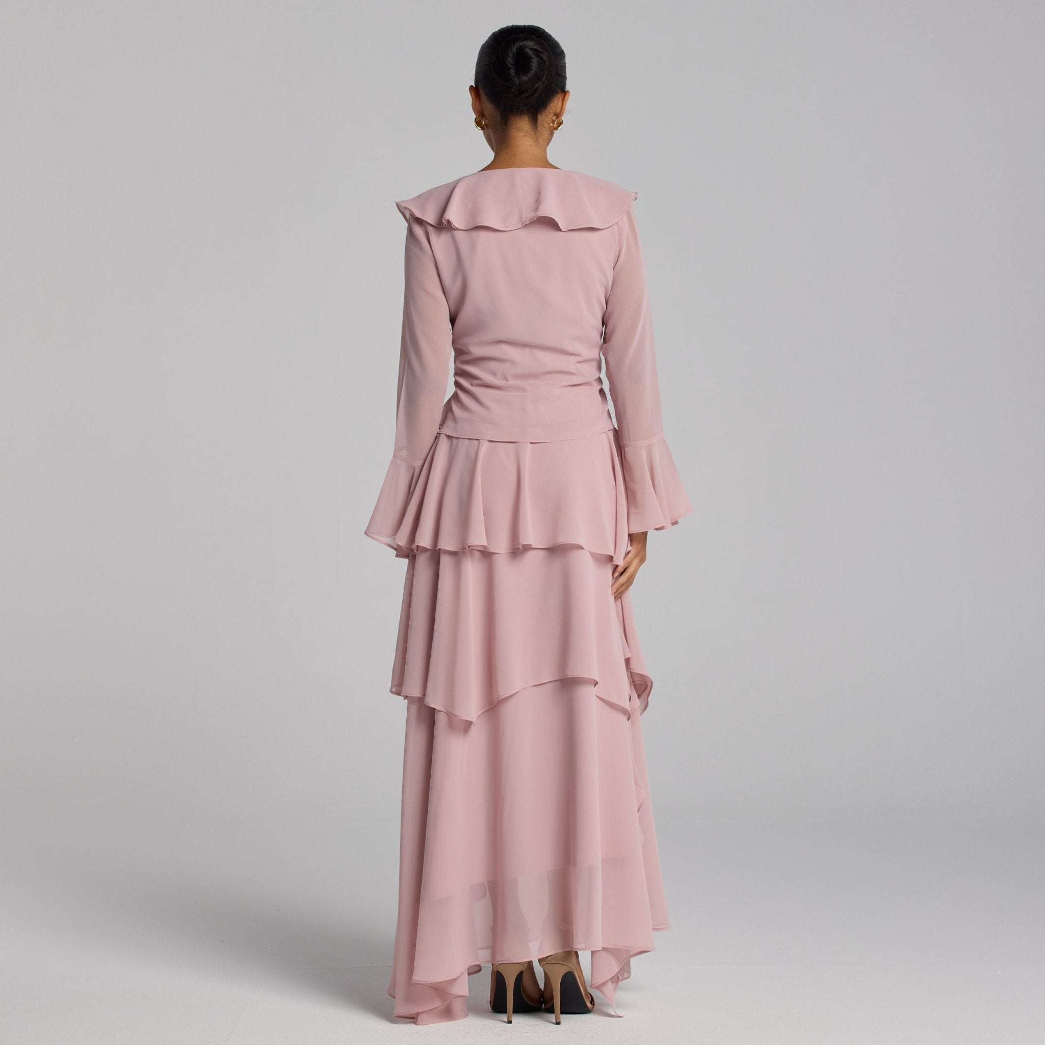 Pink Chiffon Ruffle Maxi Dress - shopaleena