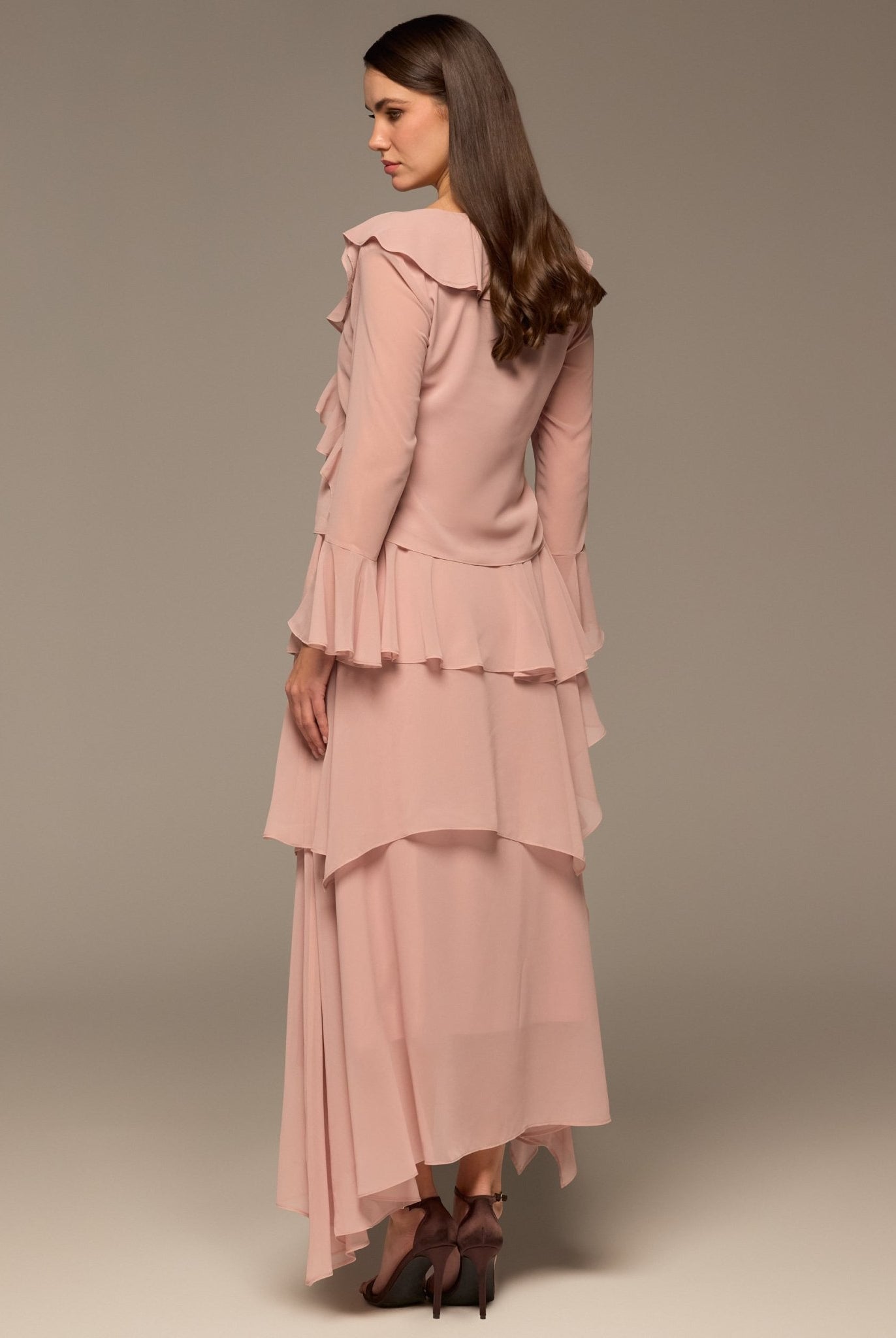 Pink Chiffon Ruffle Top & Skirt Set - shopaleena