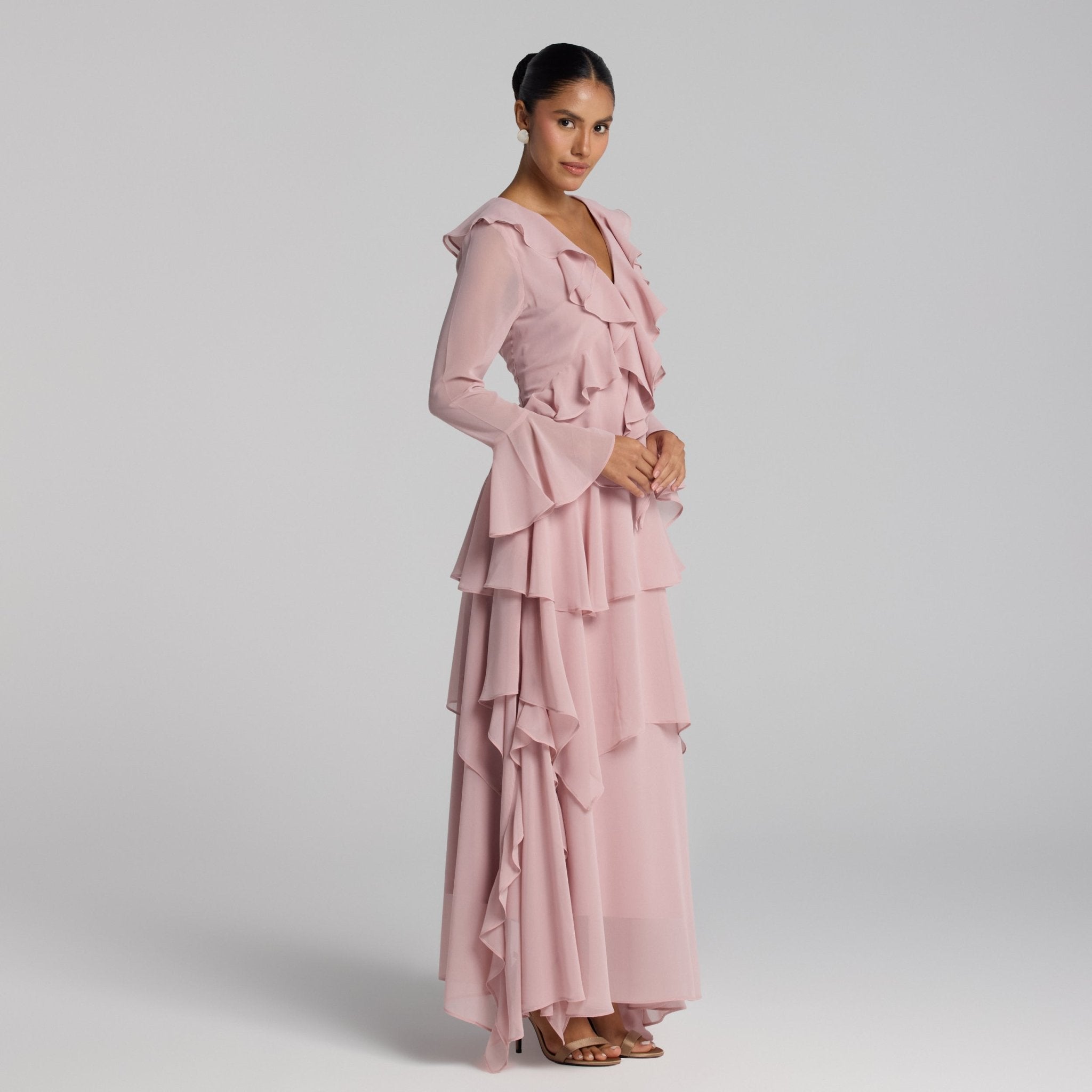 Pink Chiffon Ruffle Top&Skirt Set - shopaleena
