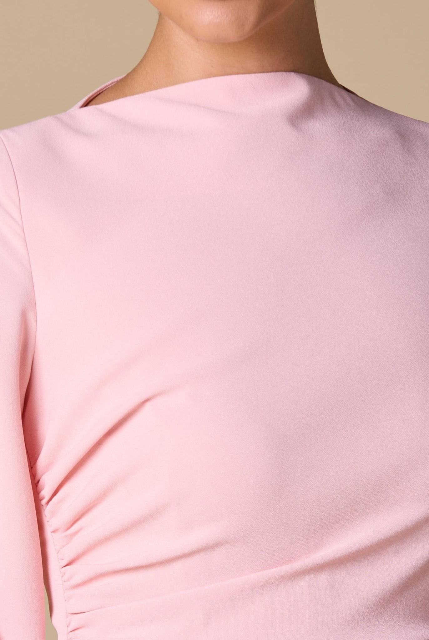Pink Crepe Draped Midi Dress with dramatic cape sleeves - shopaleena