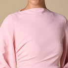 Pink Crepe Draped Midi Dress with dramatic cape sleeves - shopaleena