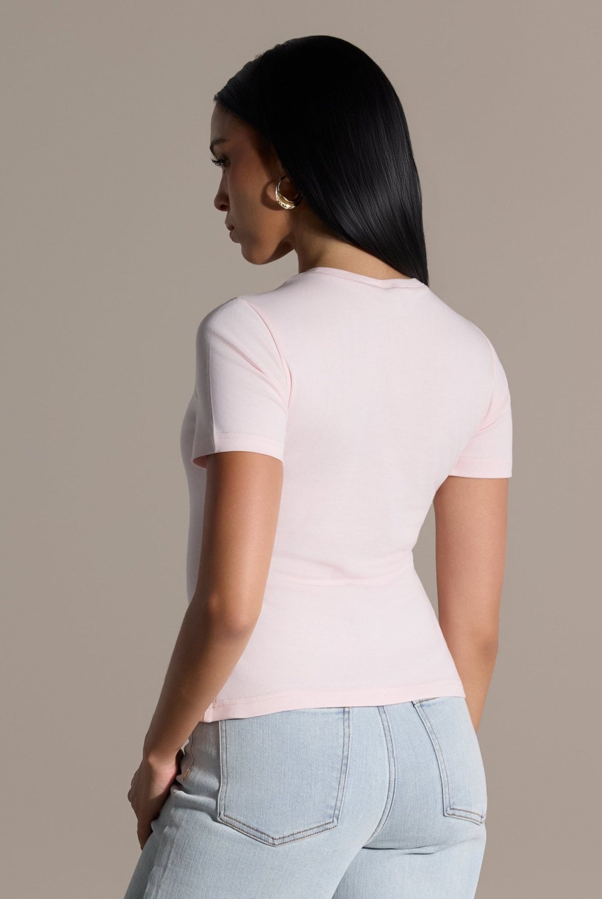 Pink Crew Neck Fitted T-Shirt - shopaleena