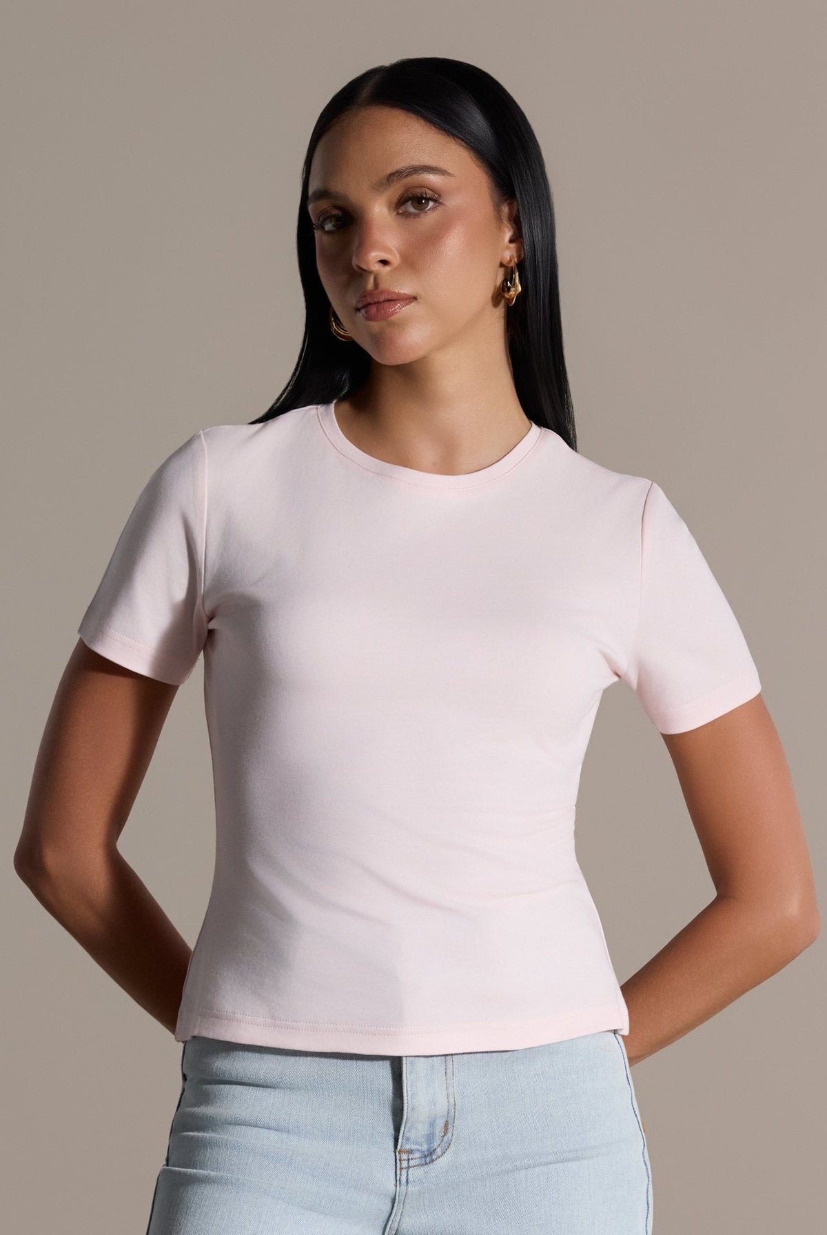 Pink Crew Neck Fitted T-Shirt - shopaleena