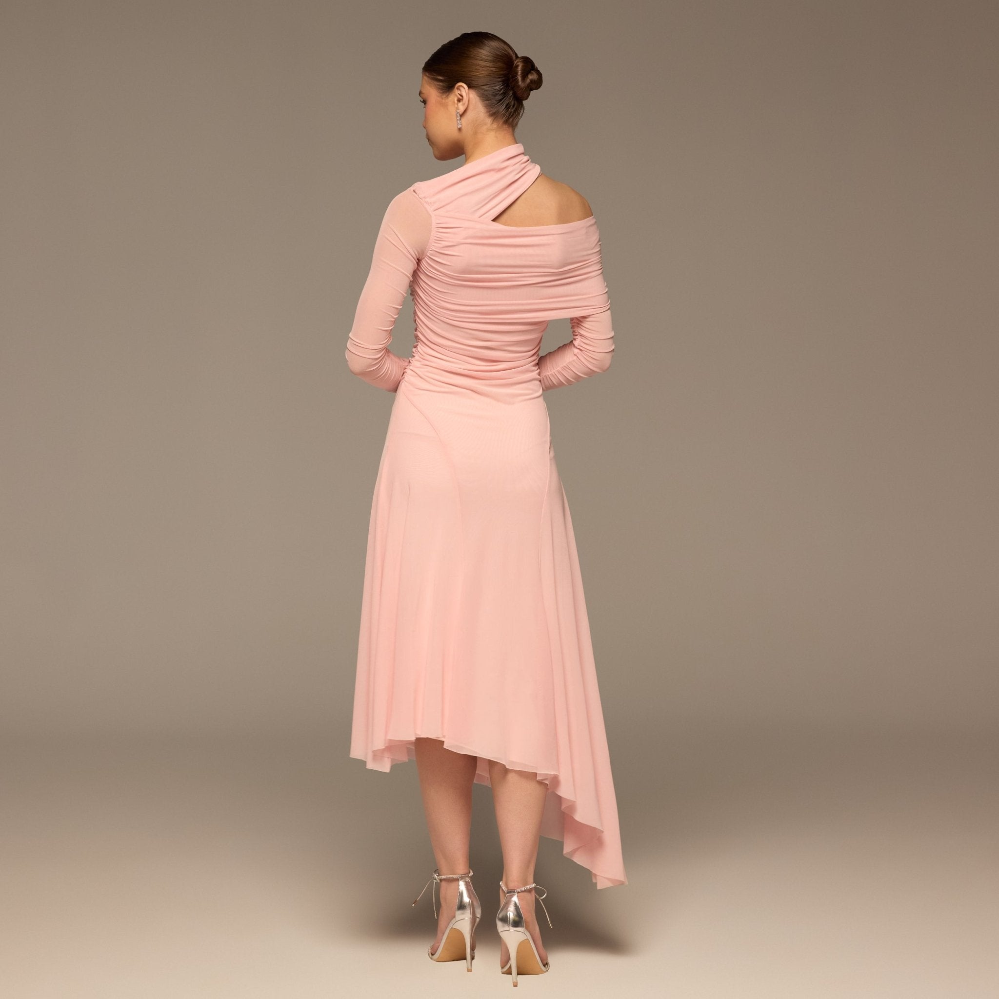 Pink Diagonal Neck Tulle Maxi Dress - shopaleena