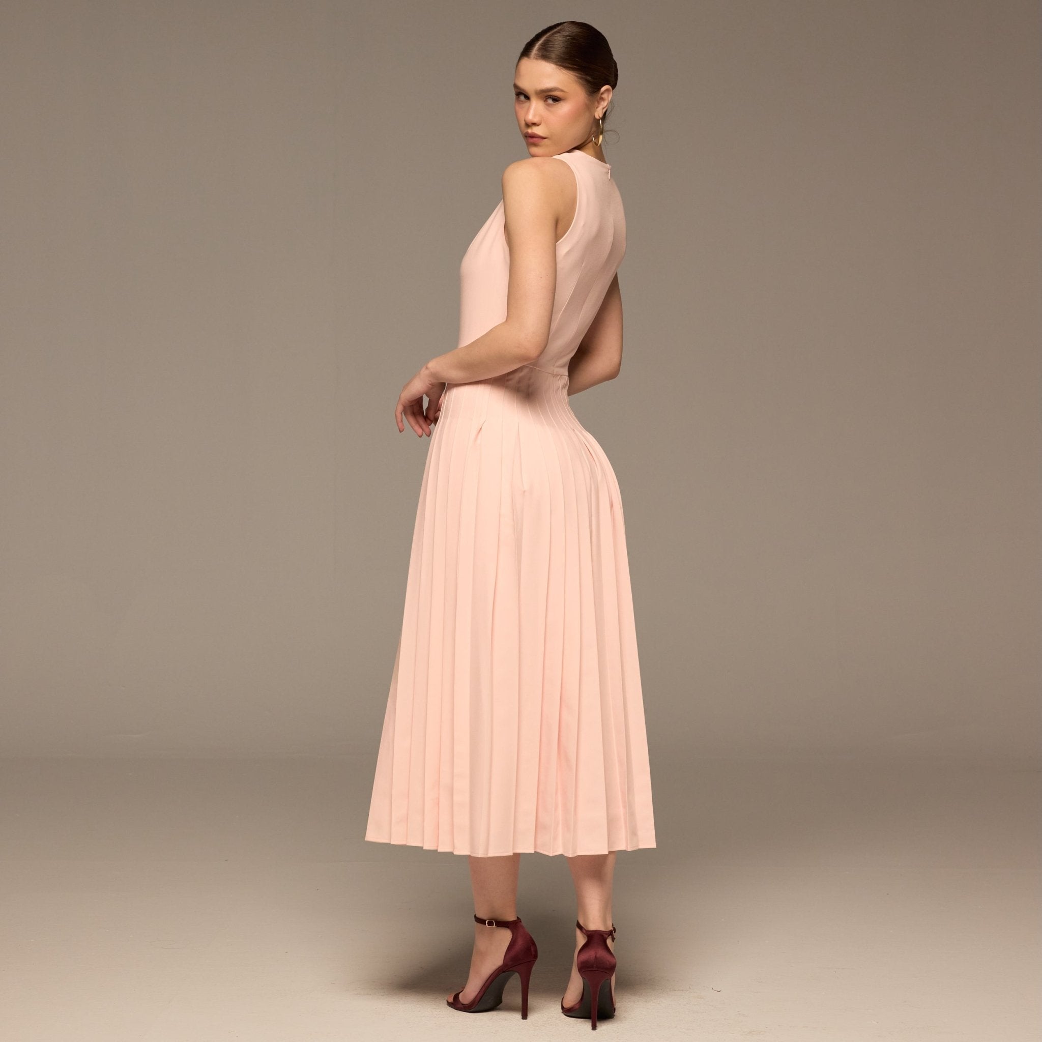 Pink Draped Halter Neck Maxi Dress - shopaleena