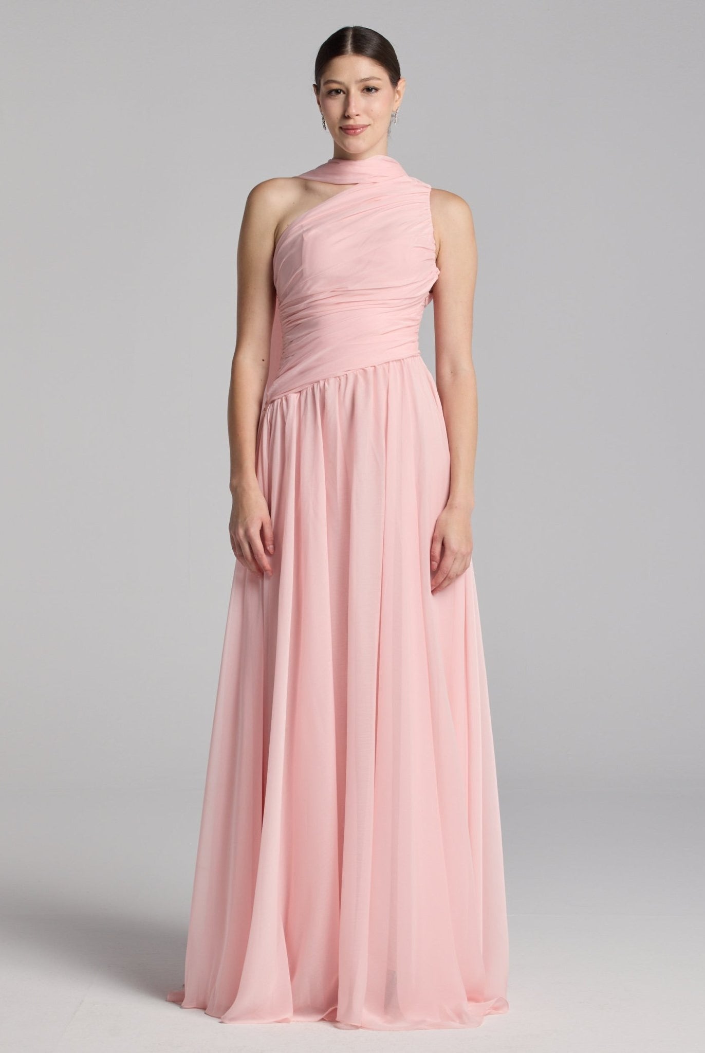 Pink Draped Long One Shoulder Dress - shopaleena