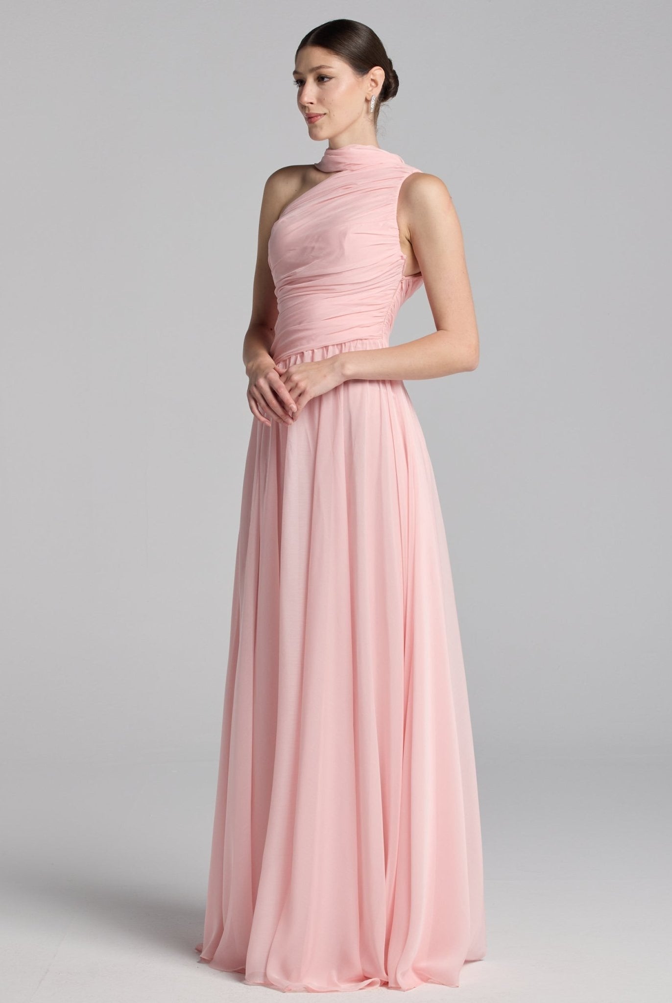 Pink Draped Long One Shoulder Dress - shopaleena