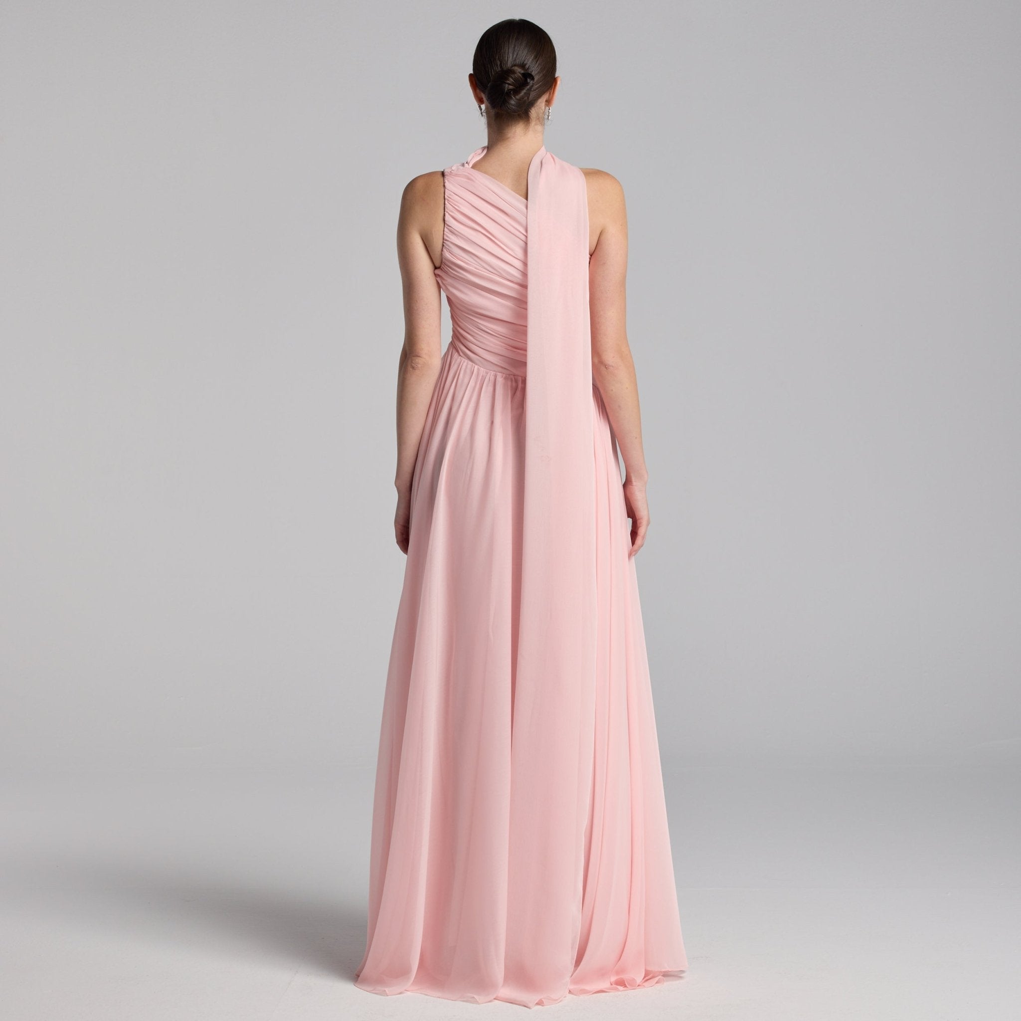 Pink Draped Long One Shoulder Dress - shopaleena