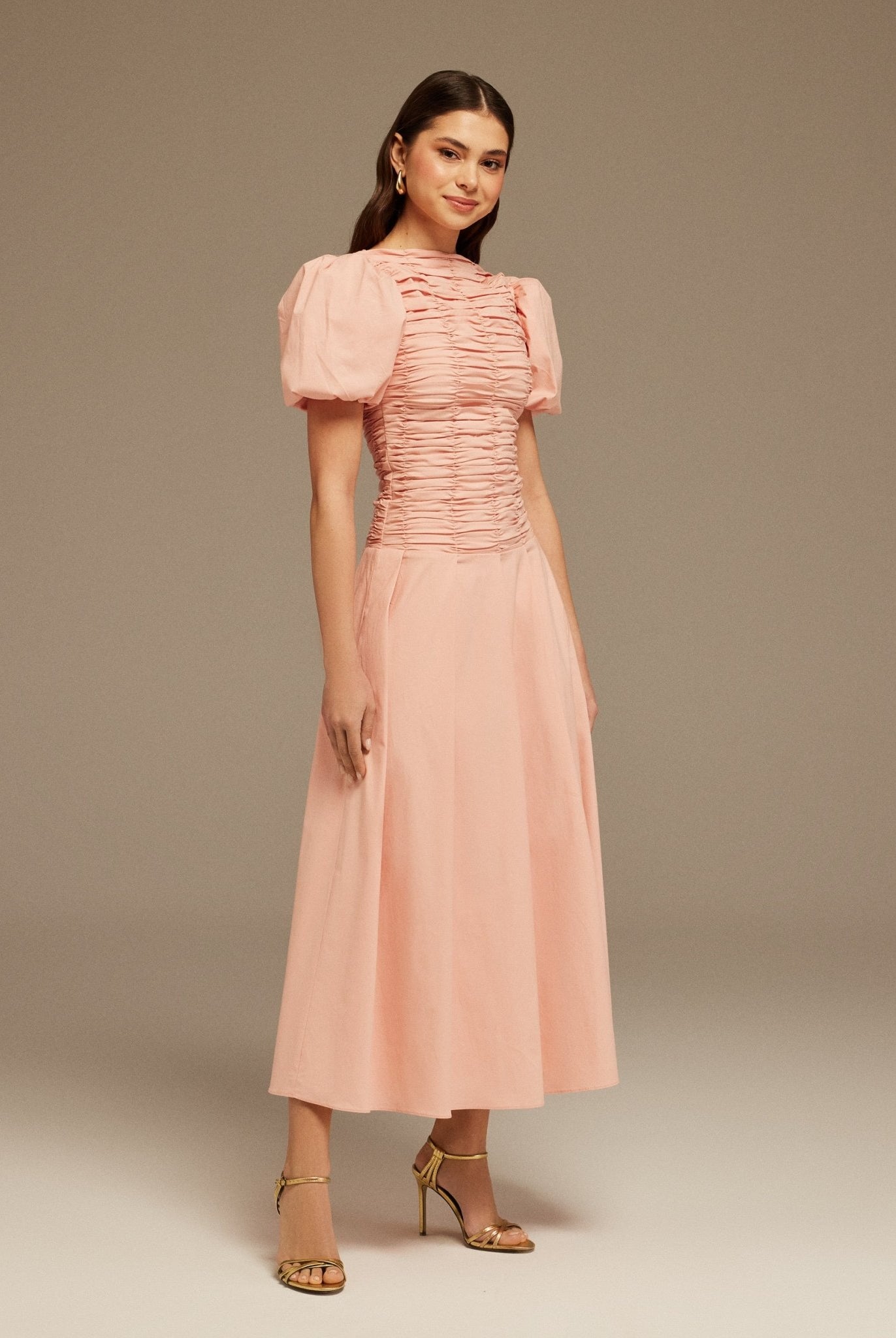 Pink Draped Top Short Sleeve Midi Dress - shopaleena