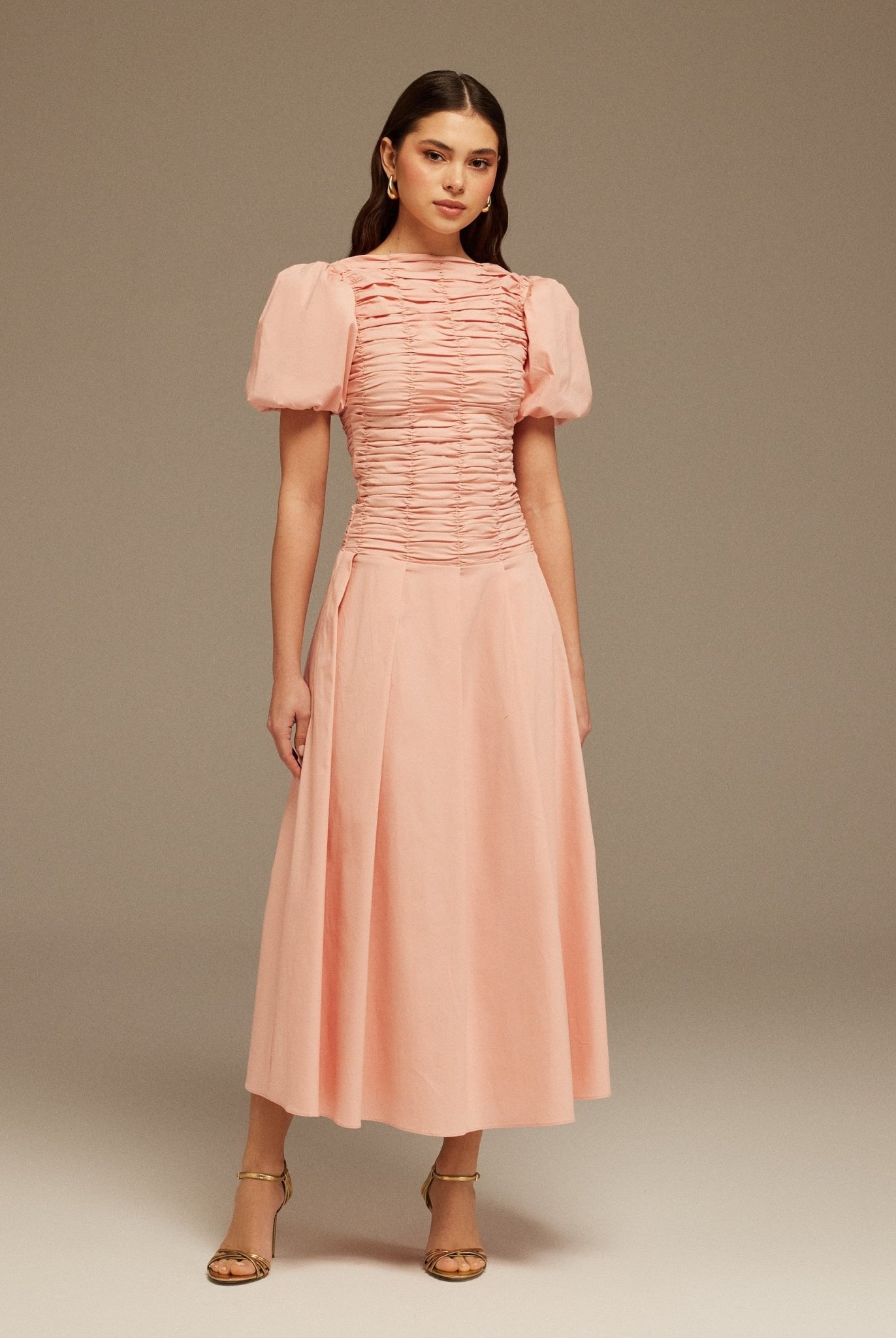 Pink Draped Top Short Sleeve Midi Dress - shopaleena