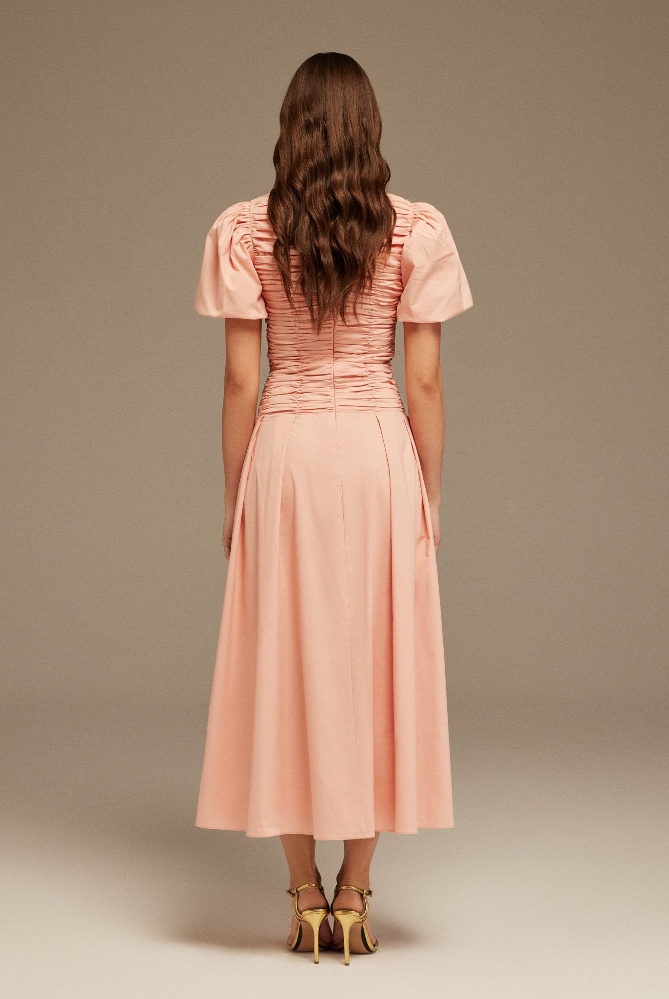 Pink Draped Top Short Sleeve Midi Dress - shopaleena