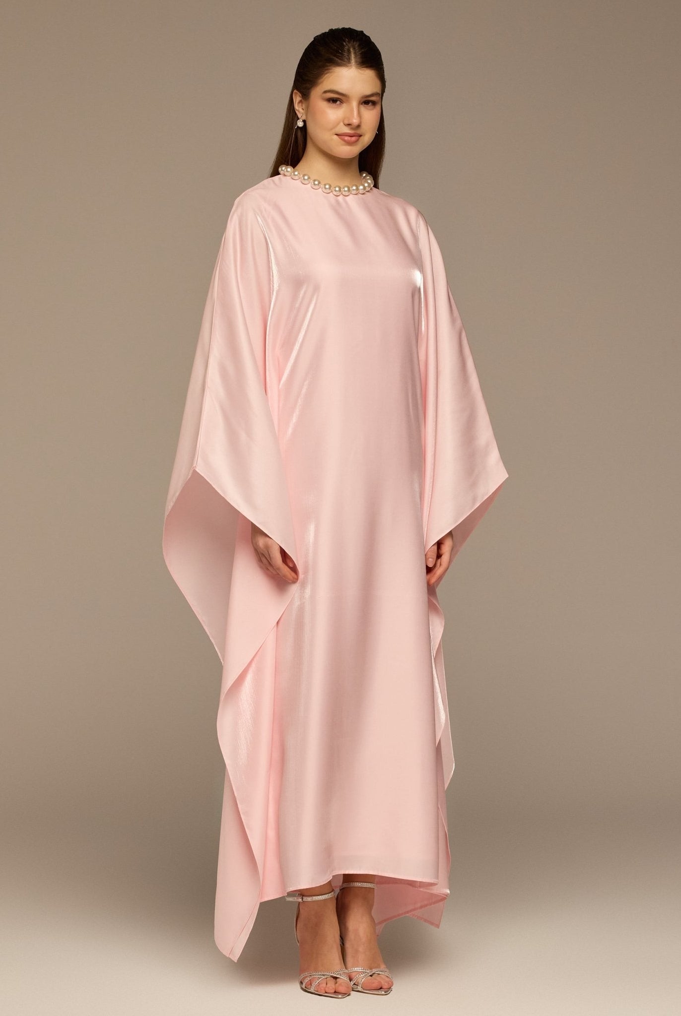 Pink Fitted Maxi Dress with Organza Overlay - shopaleena