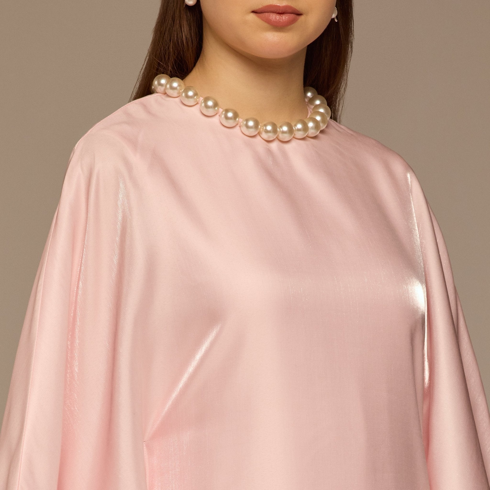 Pink Fitted Maxi Dress with Organza Overlay - shopaleena