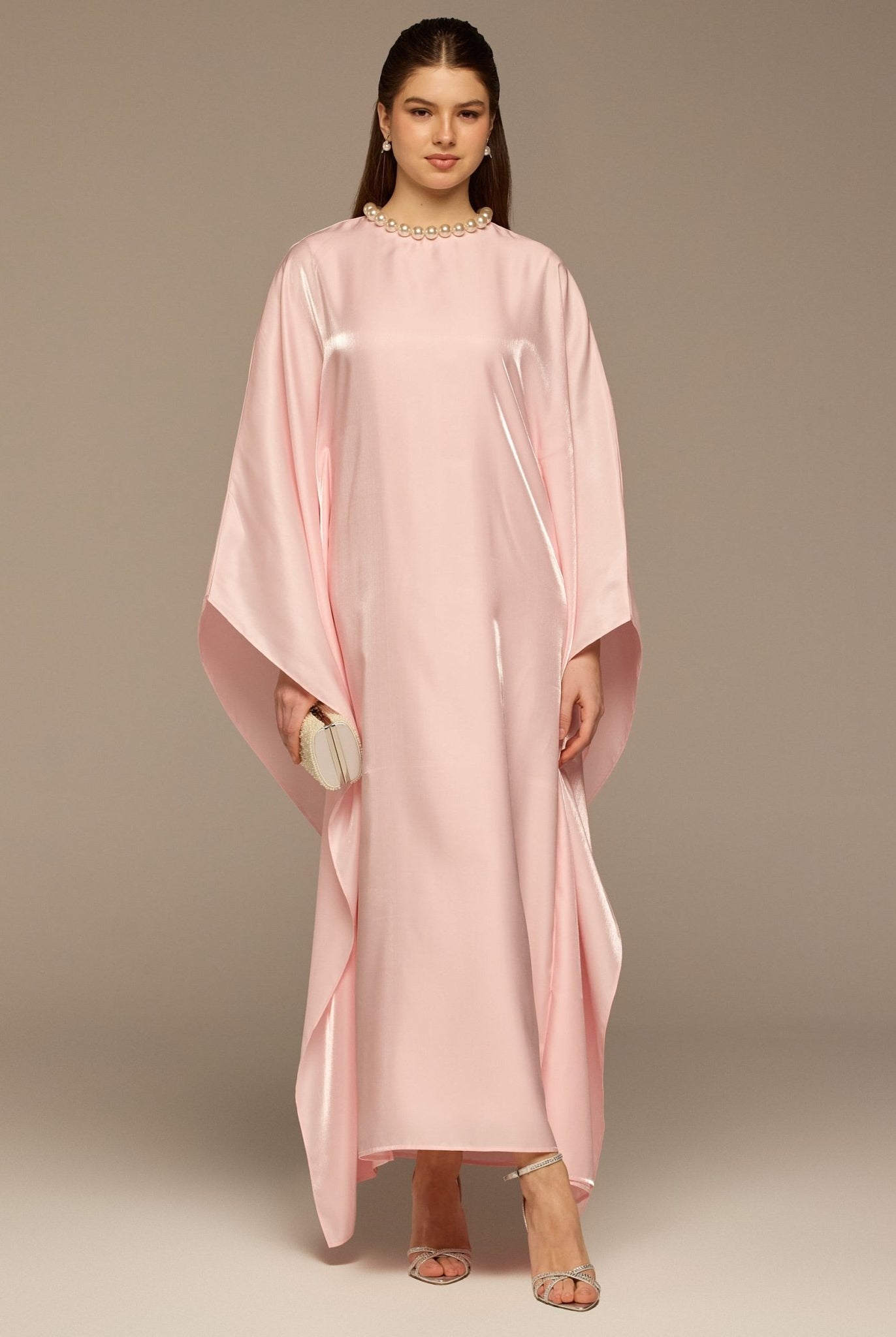 Pink Fitted Maxi Dress with Organza Overlay - shopaleena