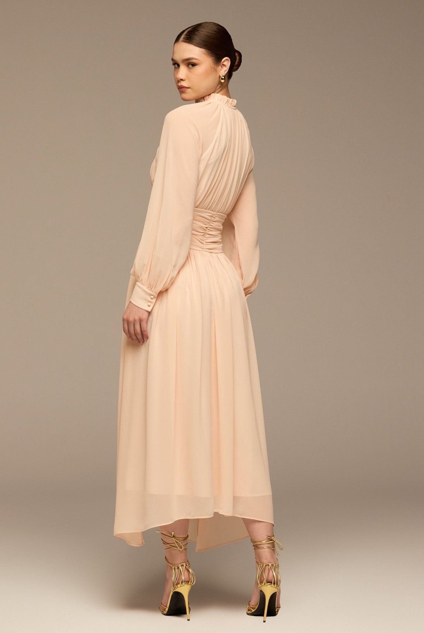 Pink Gathered Waist Chiffon Maxi Dress - shopaleena