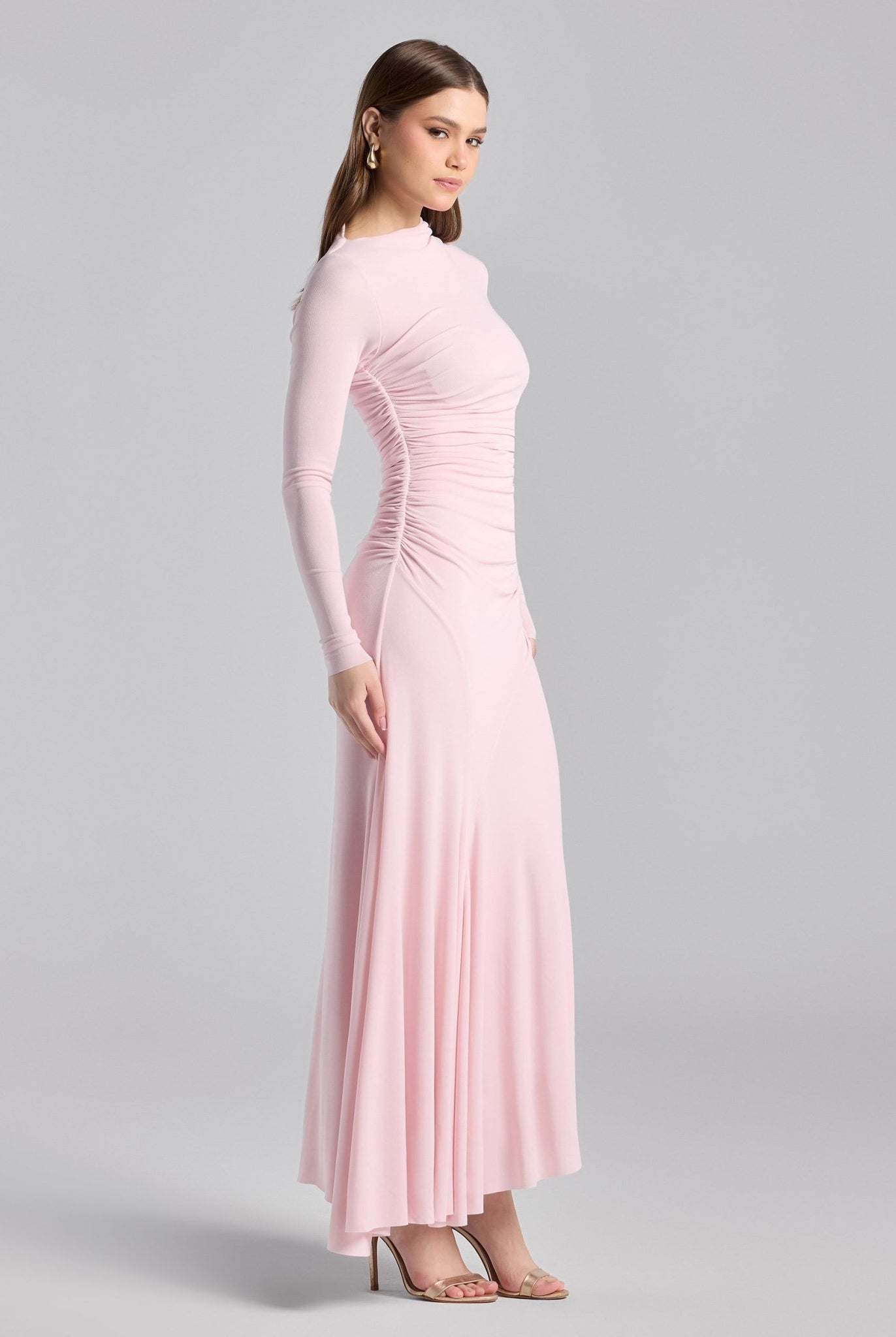 Pink Jersey Asymmetric Neck Midi Dress - shopaleena