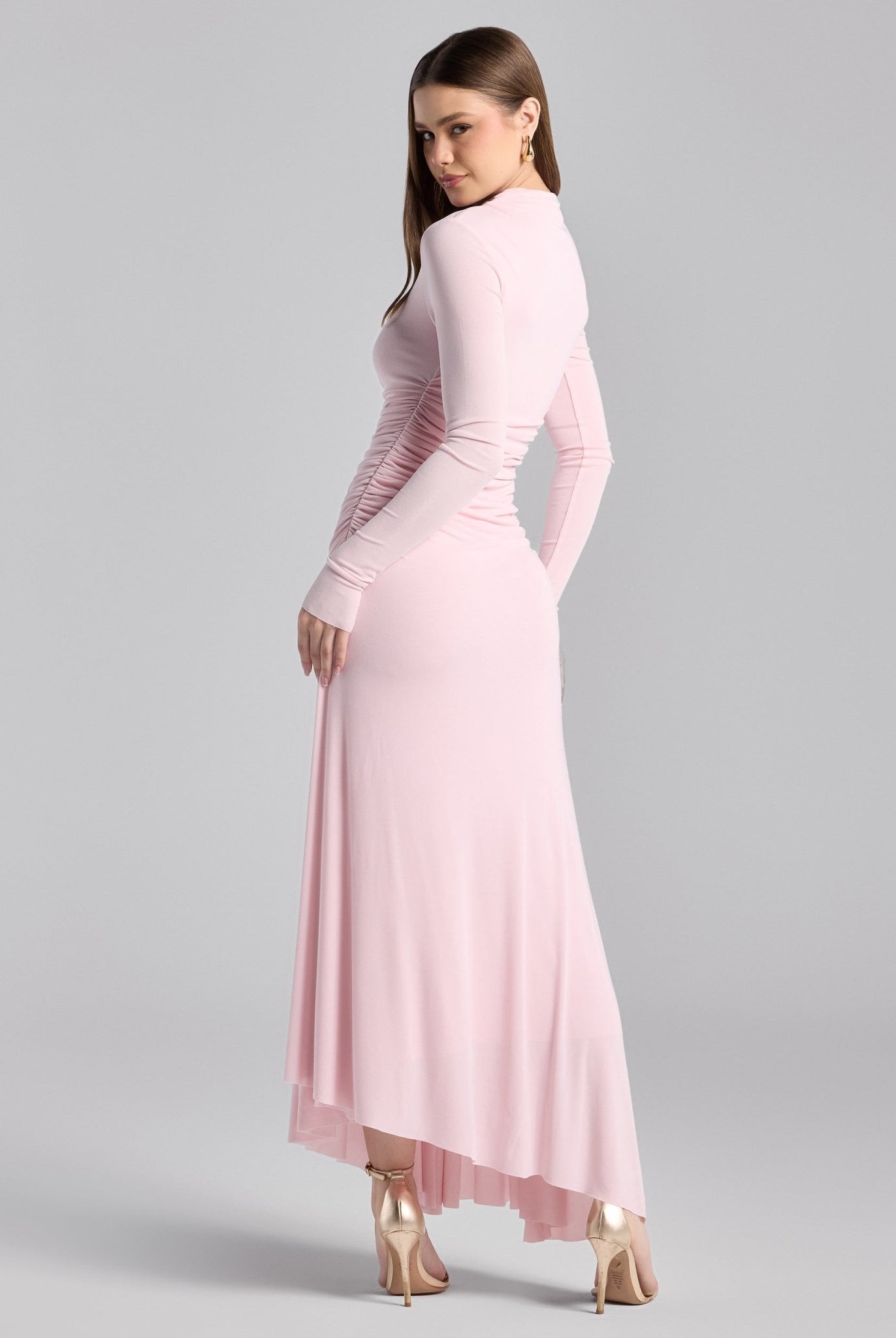 Pink Jersey Asymmetric Neck Midi Dress - shopaleena