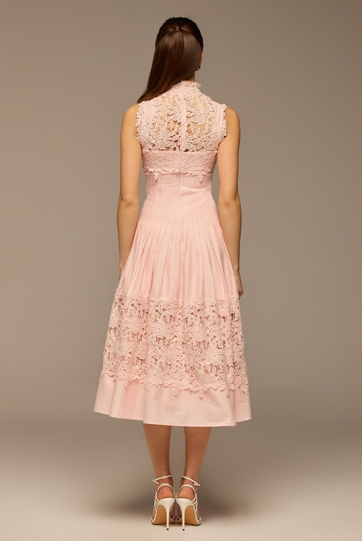 Pink Lace - Paneled Cotton Midi Dress - shopaleena