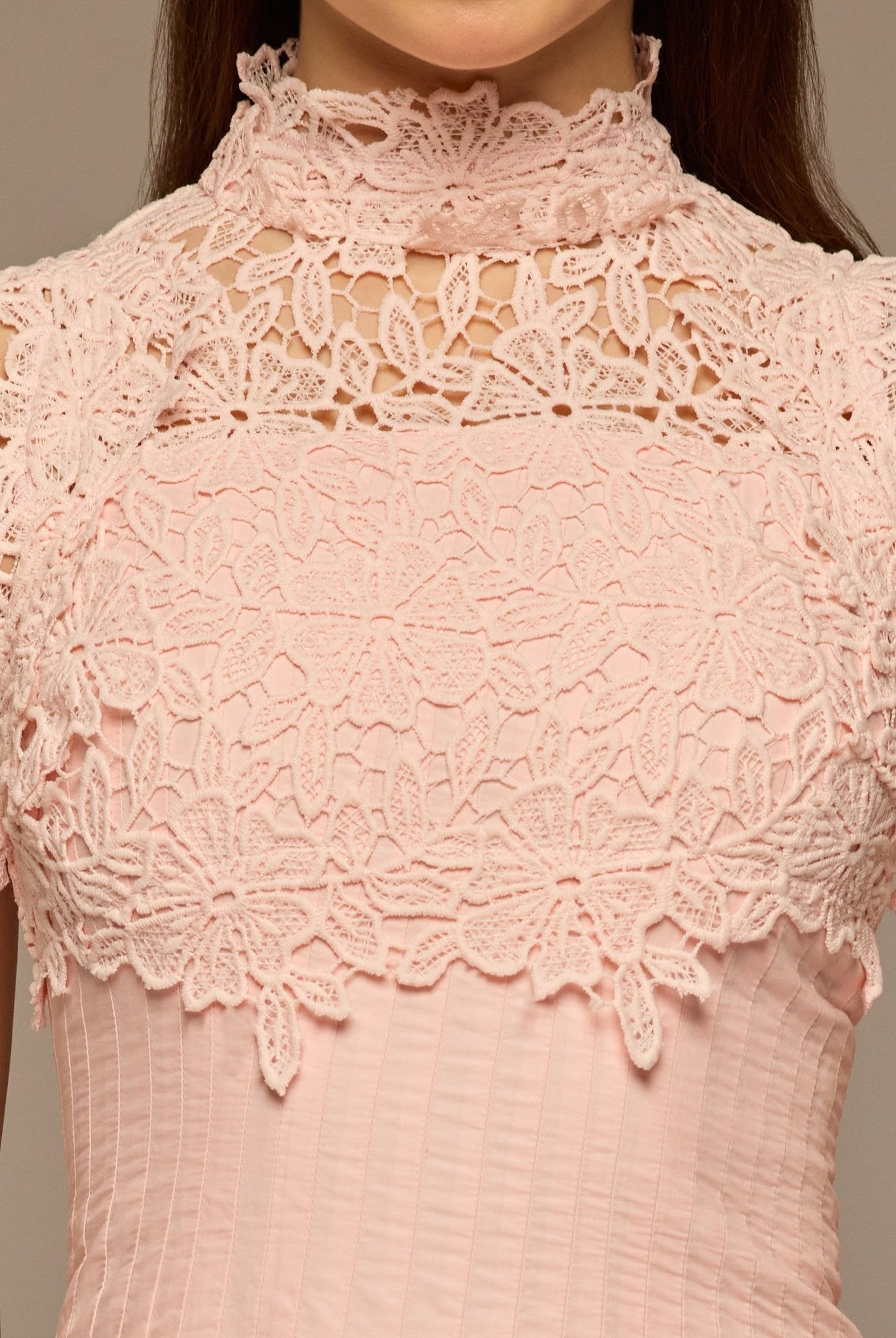 Pink Lace - Paneled Cotton Midi Dress - shopaleena