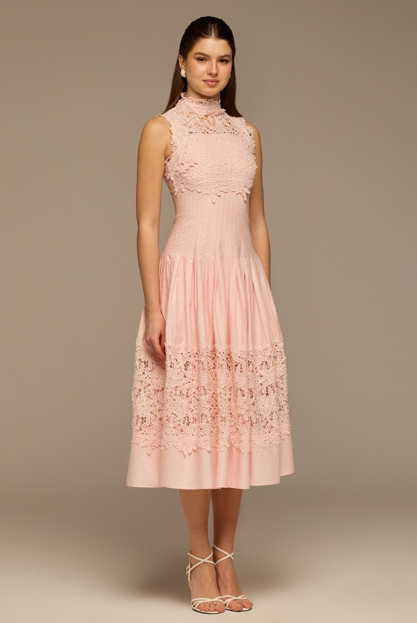 Pink Lace - Paneled Cotton Midi Dress - shopaleena