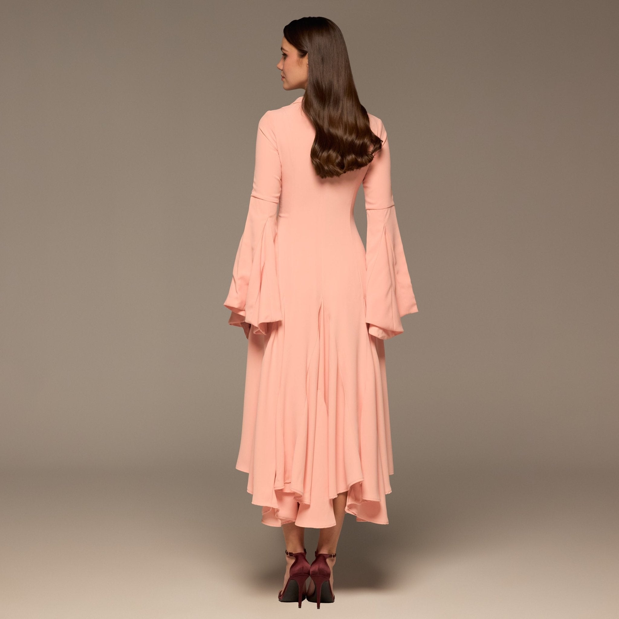 Pink Lapel Neck Button - Front Crepe Dress - shopaleena