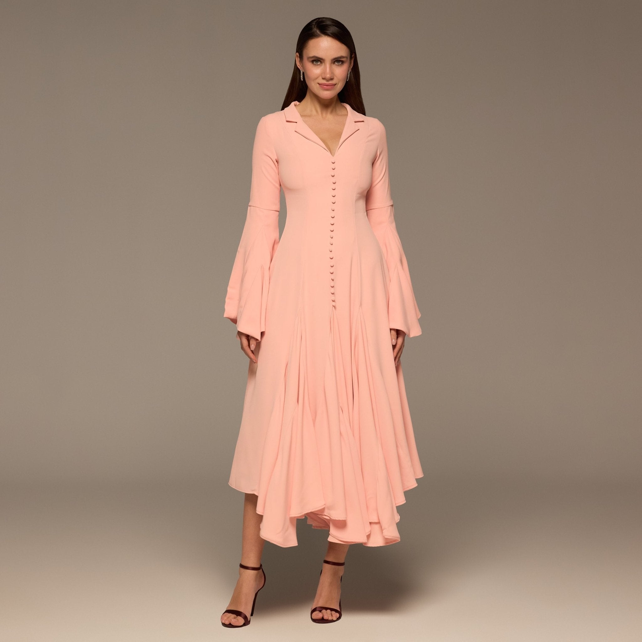 Pink Lapel Neck Button - Front Crepe Dress - shopaleena