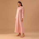 Pink Linen Dress with Embroidered Sleeves - shopaleena