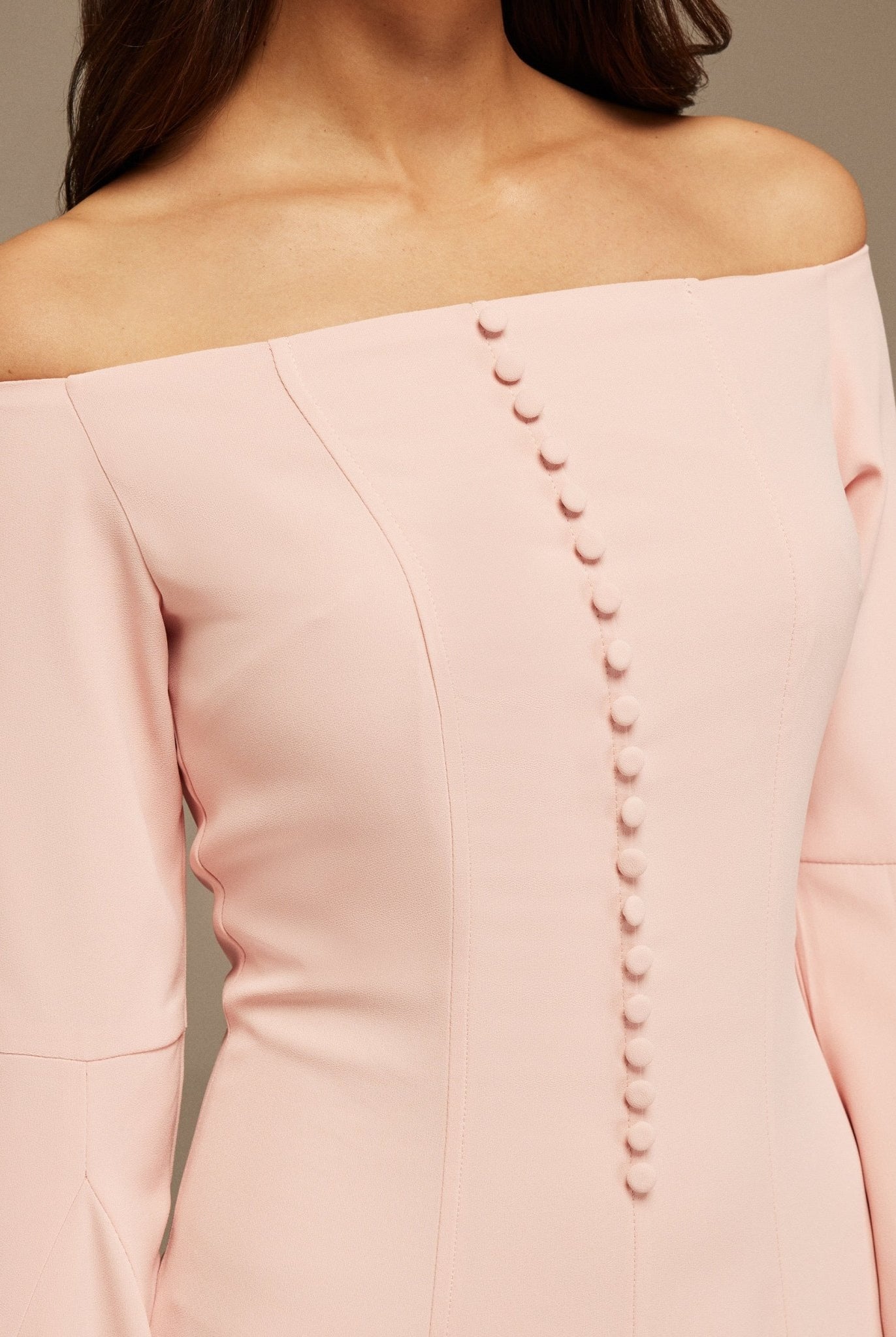 Pink Off - Shoulder Aline Midi Crepe Dress - shopaleena