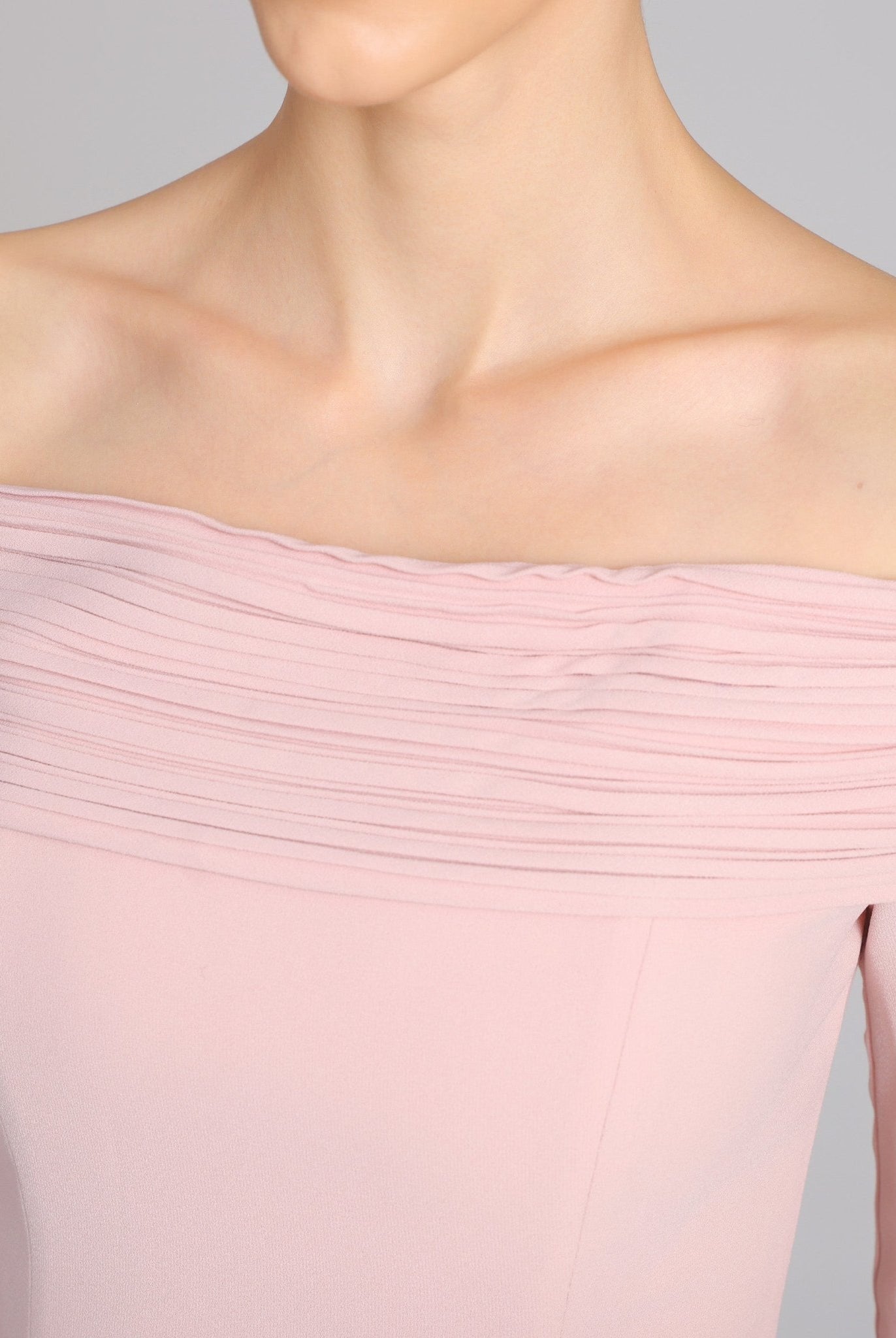 Pink Off - Shoulder Long - Sleeve Evening Gown - shopaleena